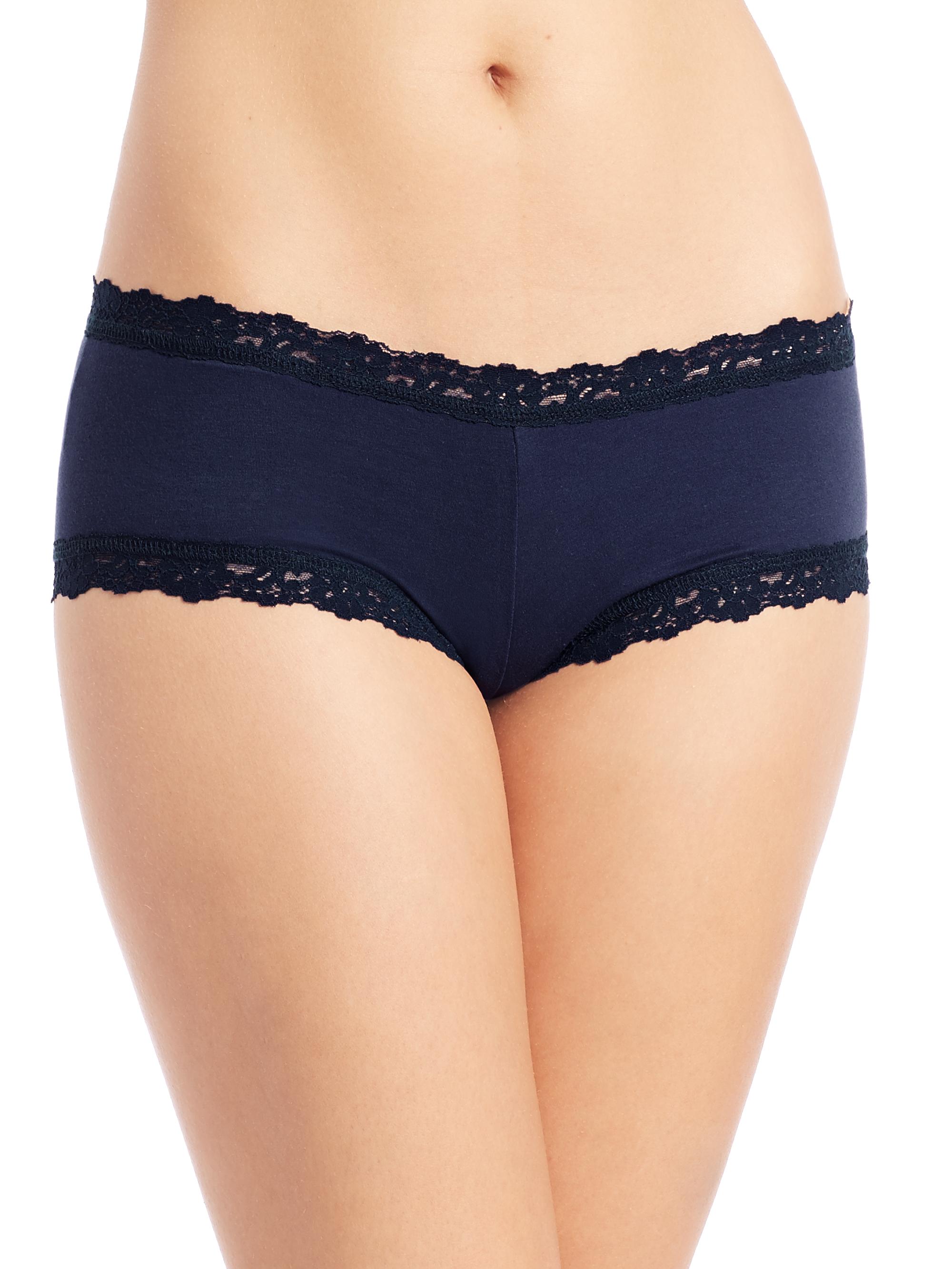 Hanky Panky Women's Lace-Trim Organic Cotton Boyshorts - Chai