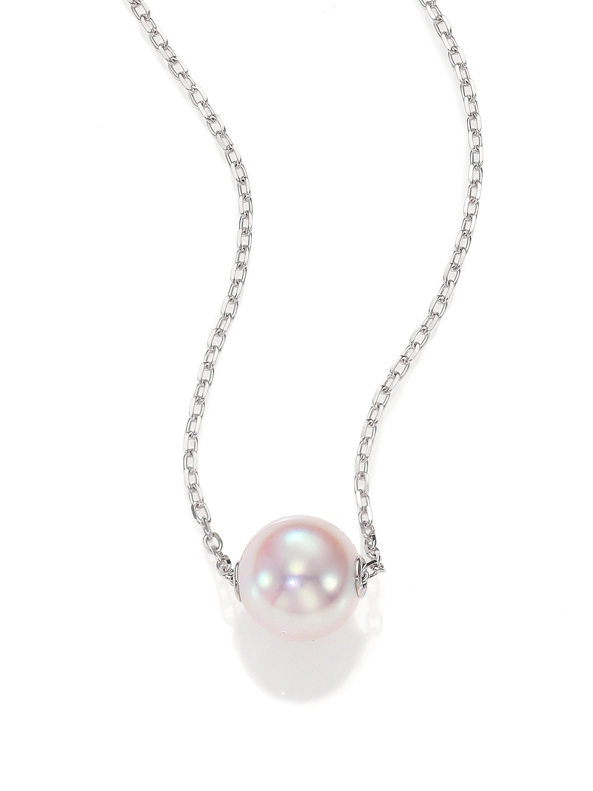 Mikimoto Women's 8MM White Cultured Akoya Pearl & 18K White Gold Pendant Necklace - White Gold