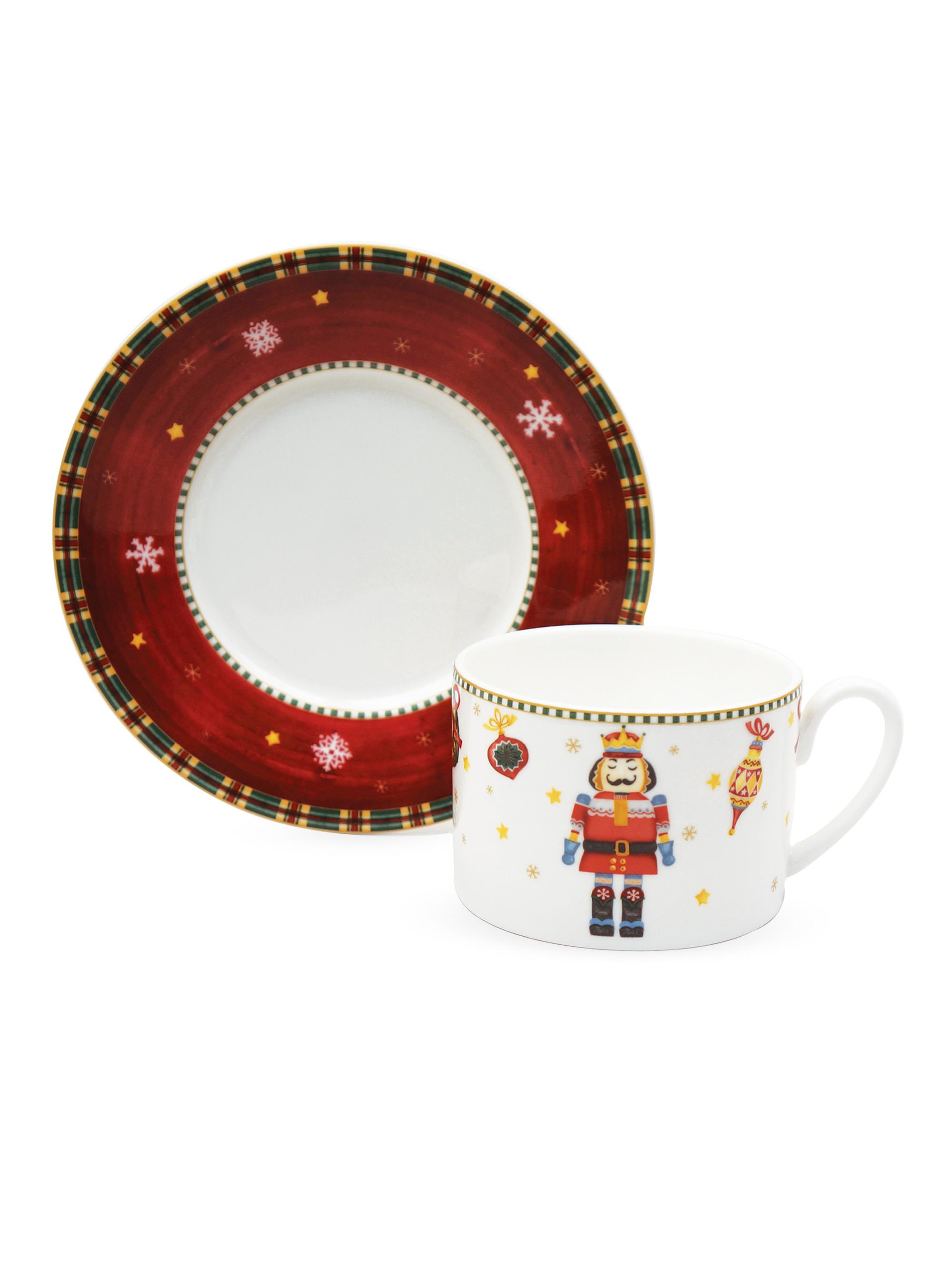Prouna Nutcracker Tea Cup & Saucer Set - Red Green White