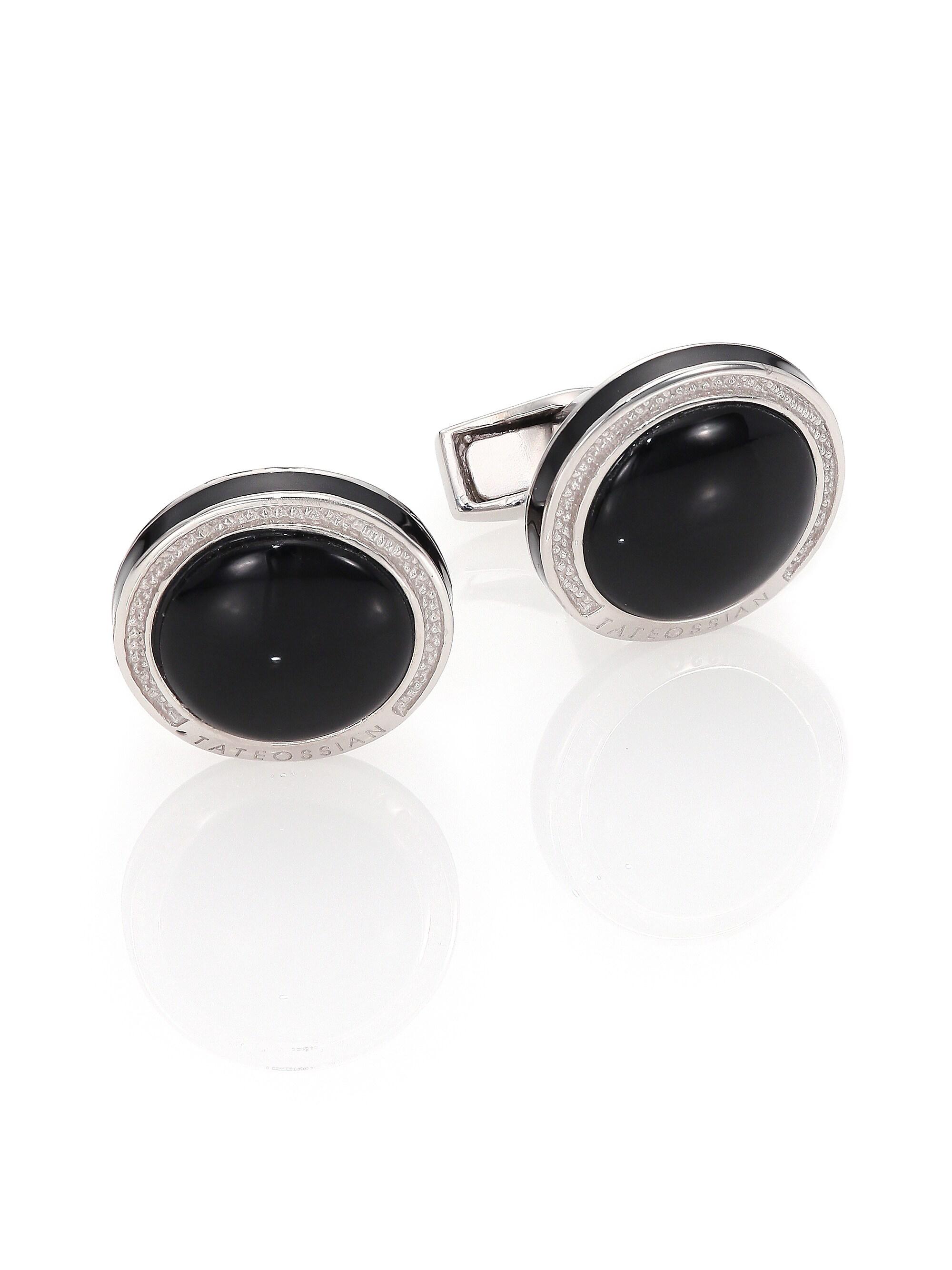 Tateossian Men's Round Sterling Silver & Black Onyx Cuff Links - Silver Black