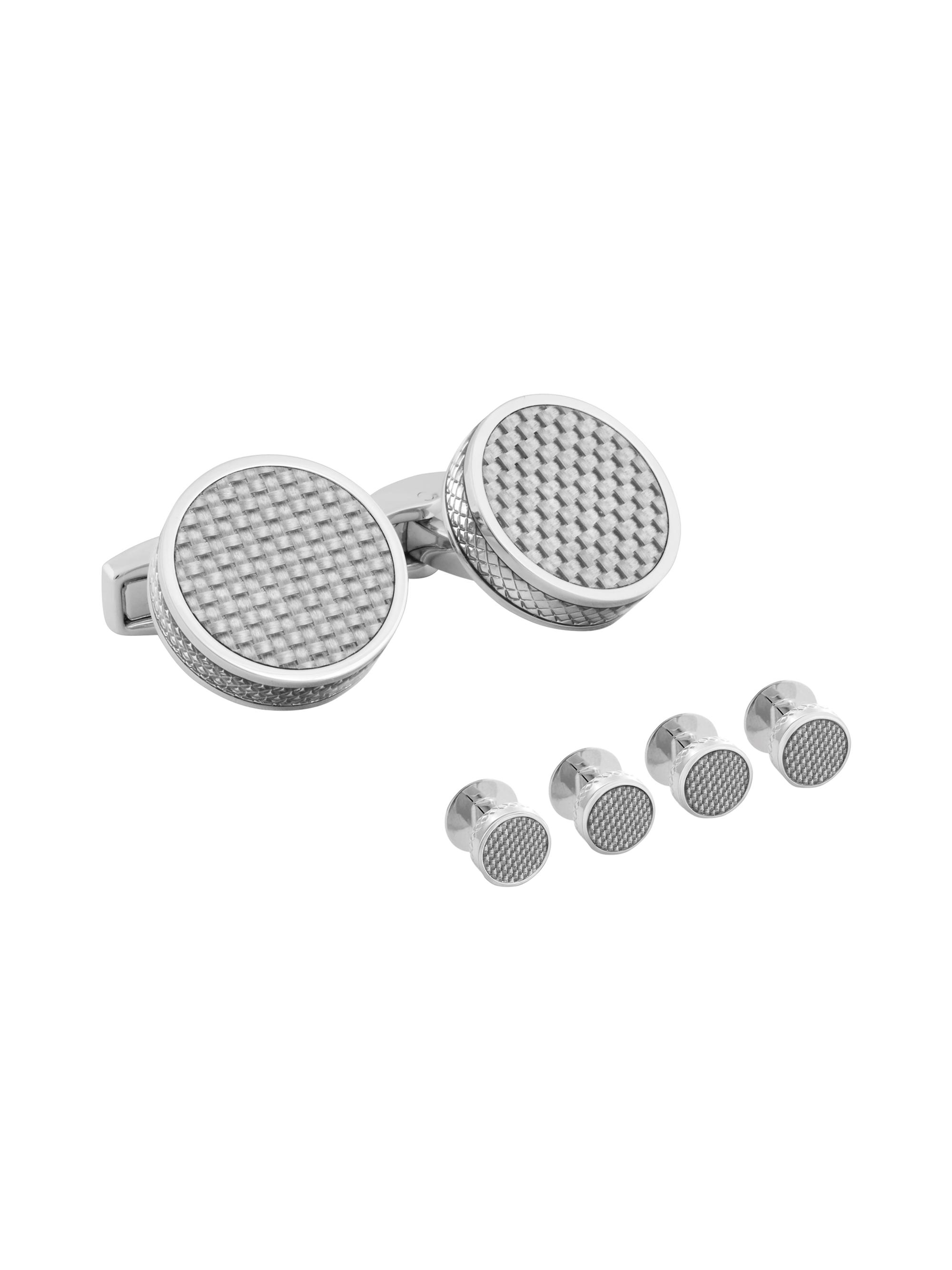 Tateossian Men's Round Patterned Carbon Fiber Stud Set - Grey