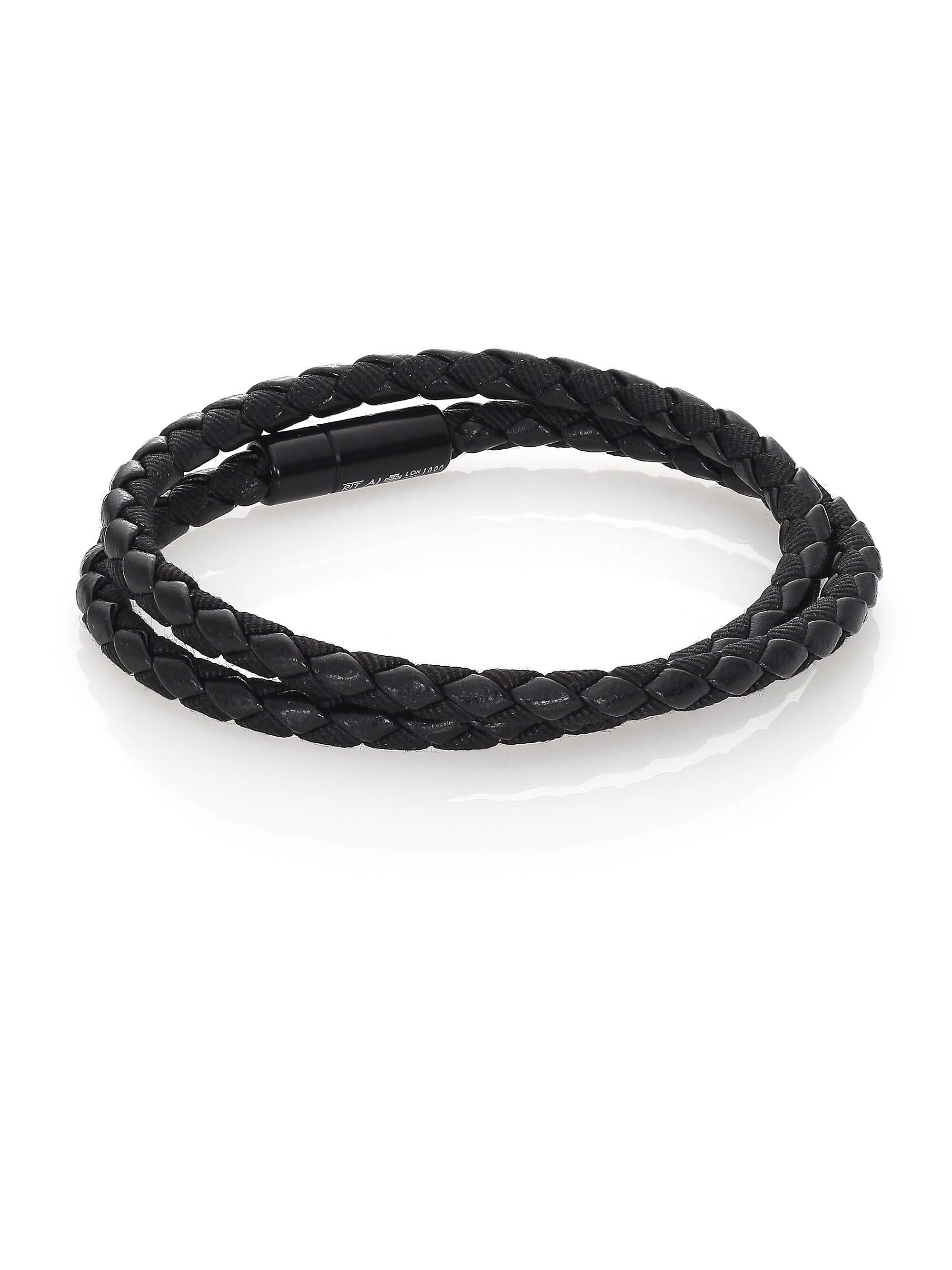 Tateossian Men's Woven Leather Bracelet - Black