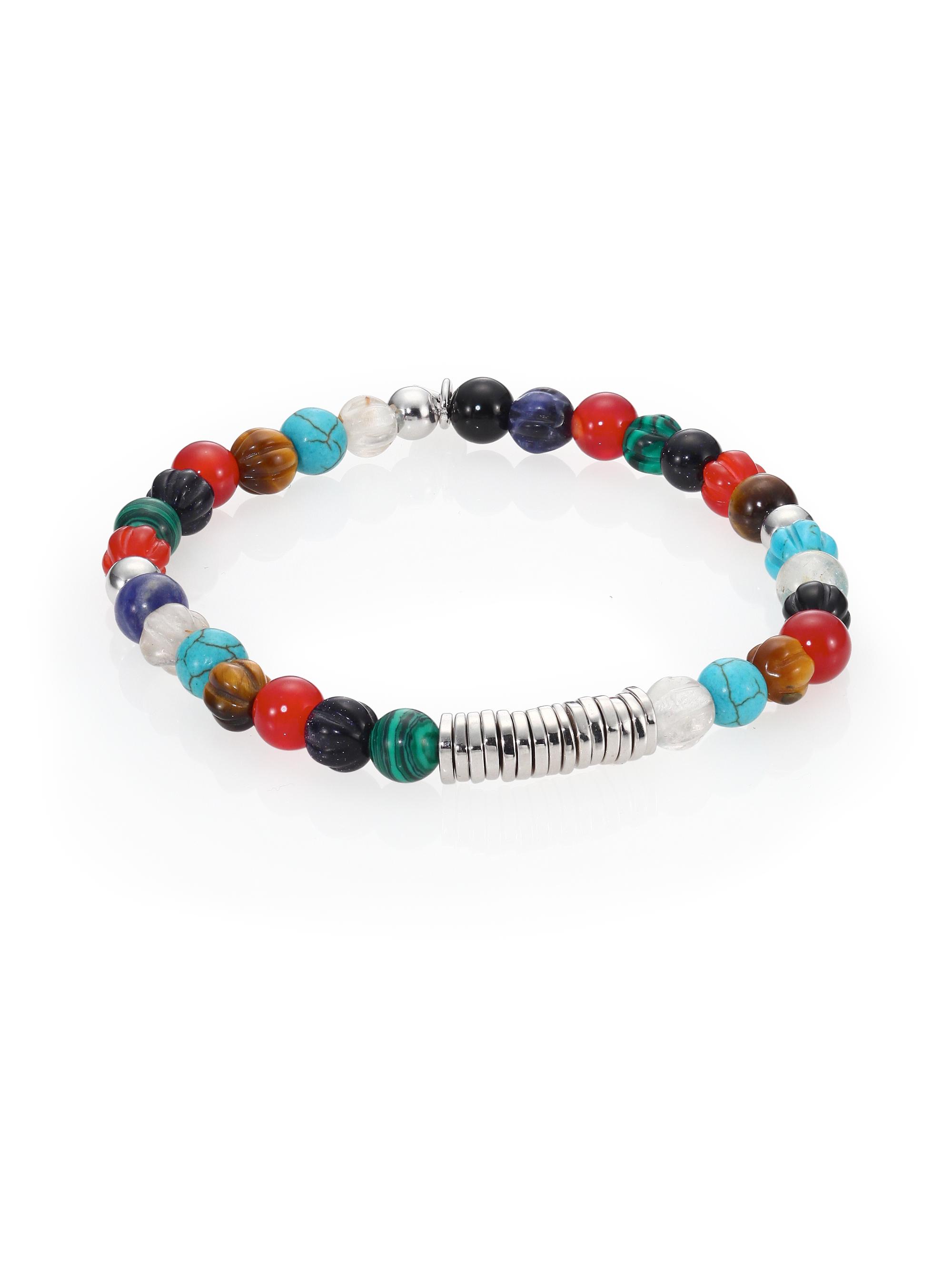 Tateossian Men's Carnelian & Silver Discs Round Beads Bracelet