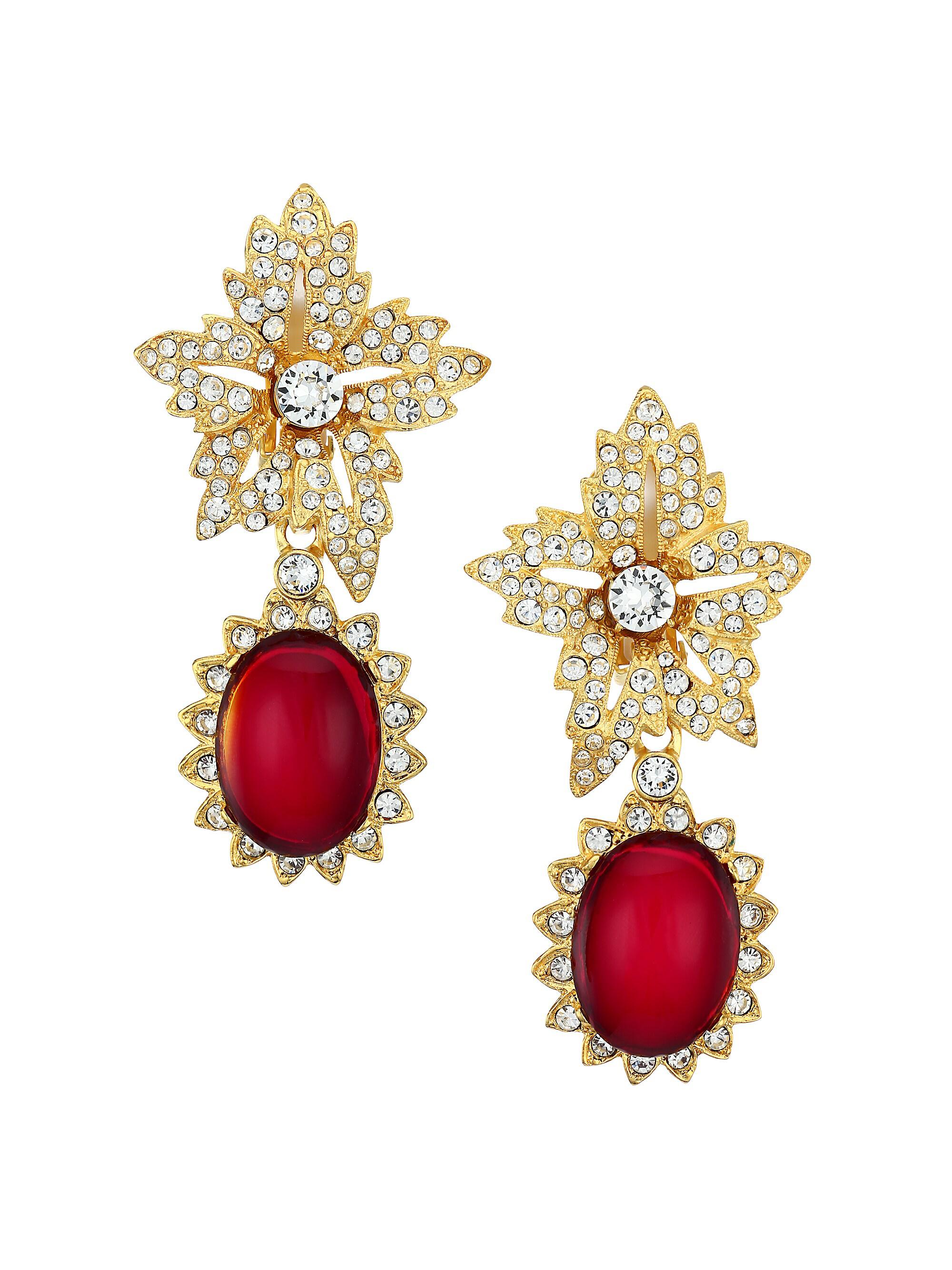 Kenneth Jay Lane Women's Shimmering Flower Clip Earrings - Gold Ruby