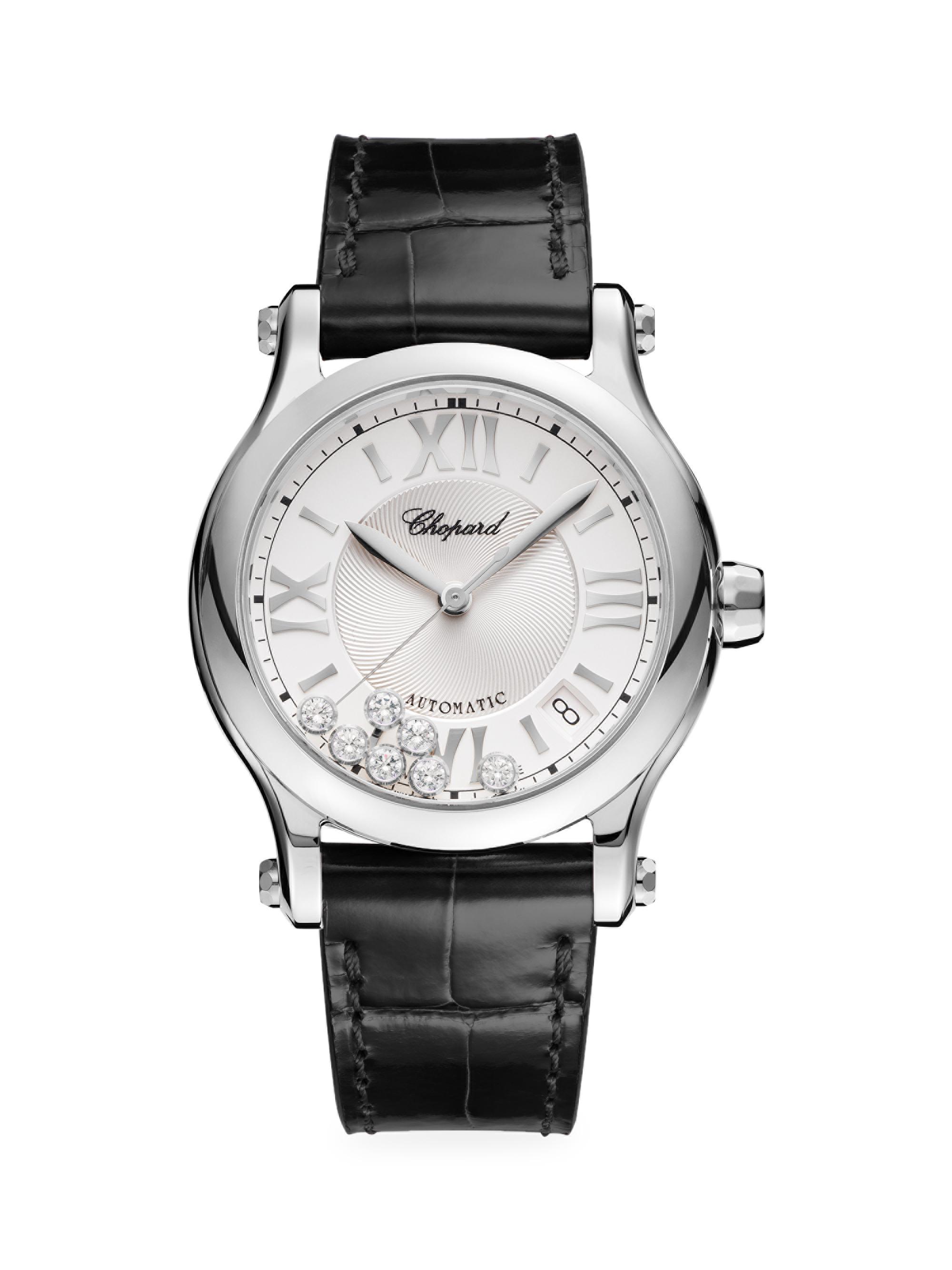 Chopard Women's Happy Sport Stainless Steel, Diamond & Alligator-Strap Watch - Silver