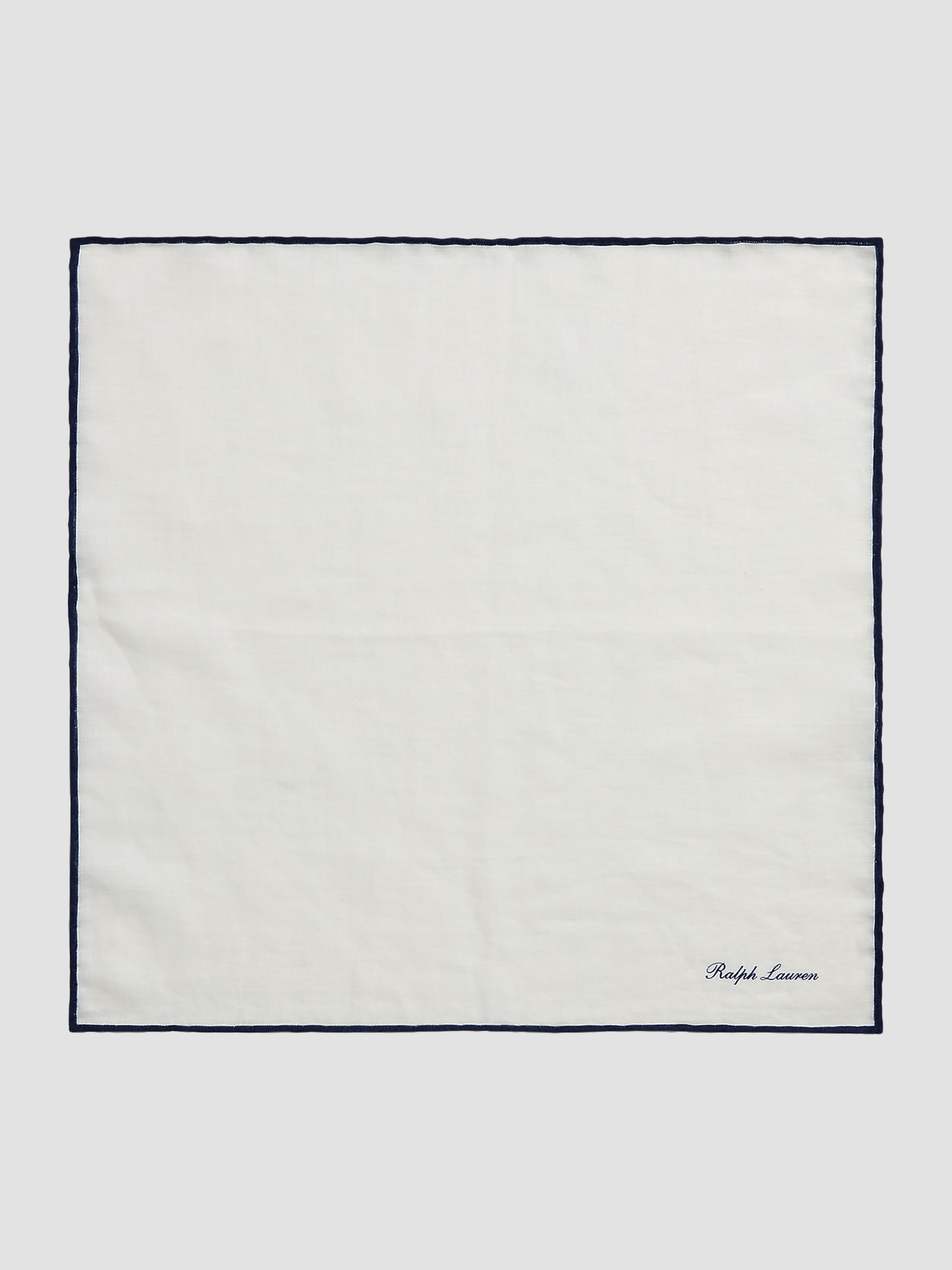 Ralph Lauren Purple Label Linen Pocket Square - White Black Tipping