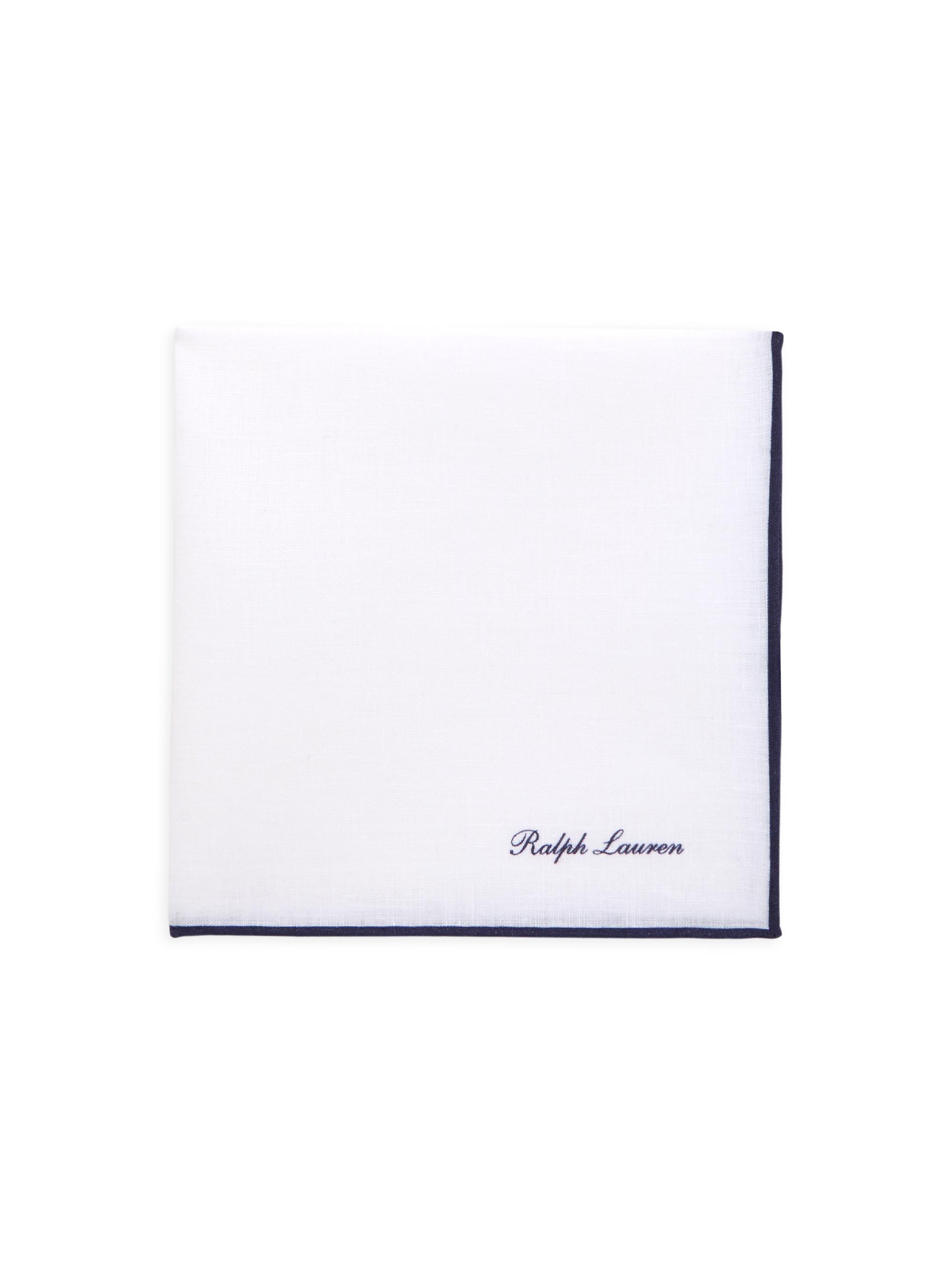 Ralph Lauren Purple Label Monogram Silk Pocket Square - White Navy