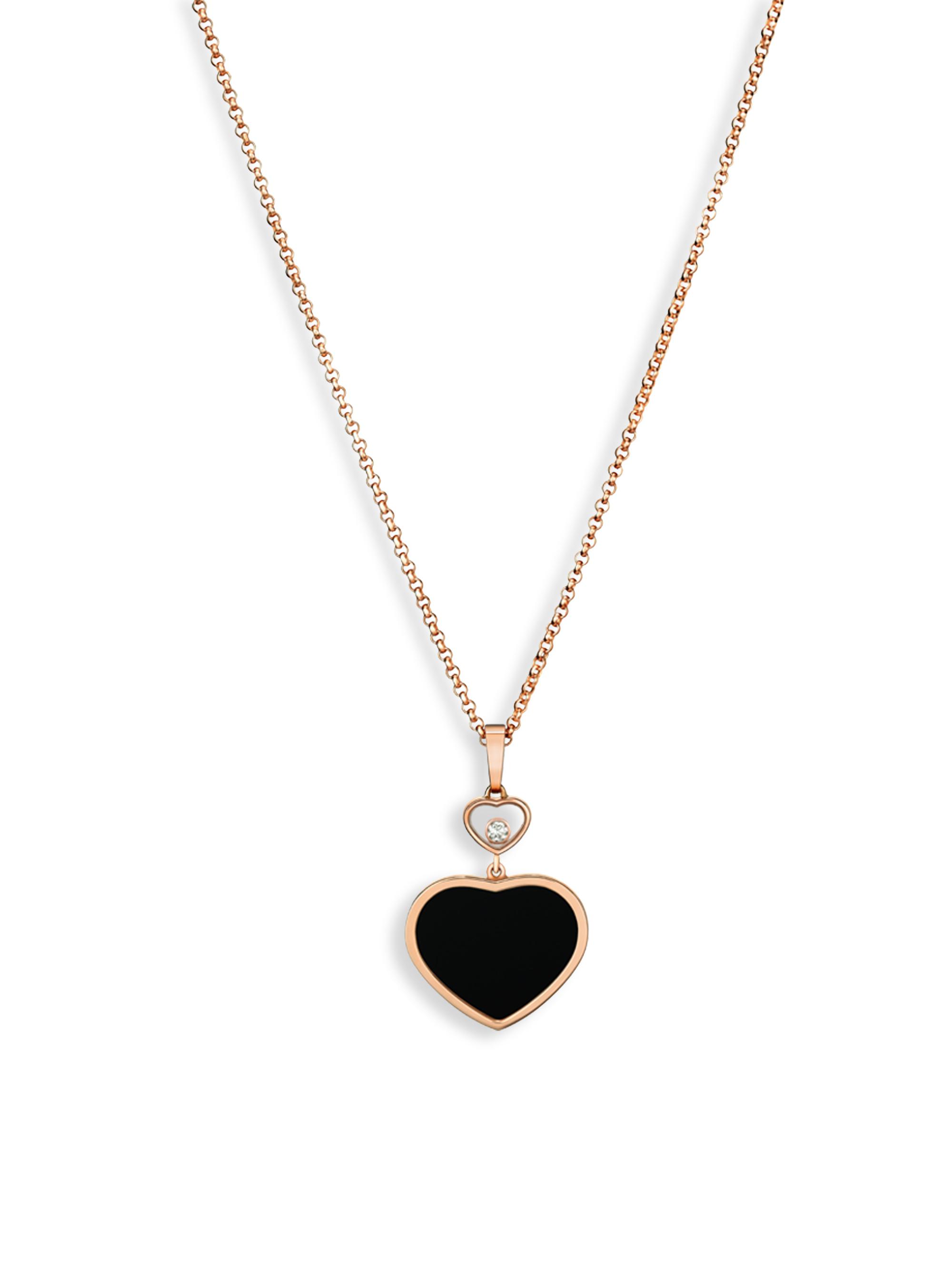 Chopard Women's Happy Hearts 18K Rose Gold, Diamond & Black Onyx Pendant Necklace - Black Onyx