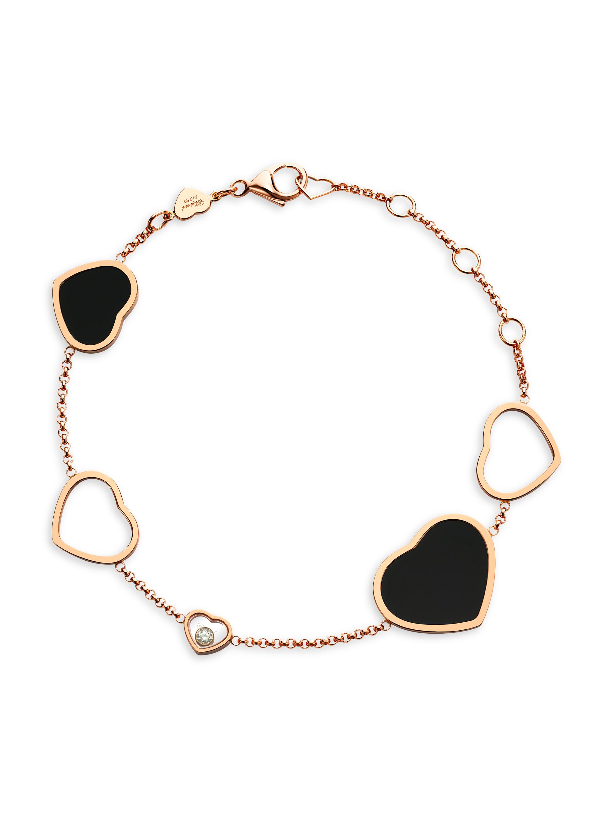 Chopard Women's Happy Hearts 18K Rose Gold, Onyx & Diamond Charm Bracelet - Rose Gold