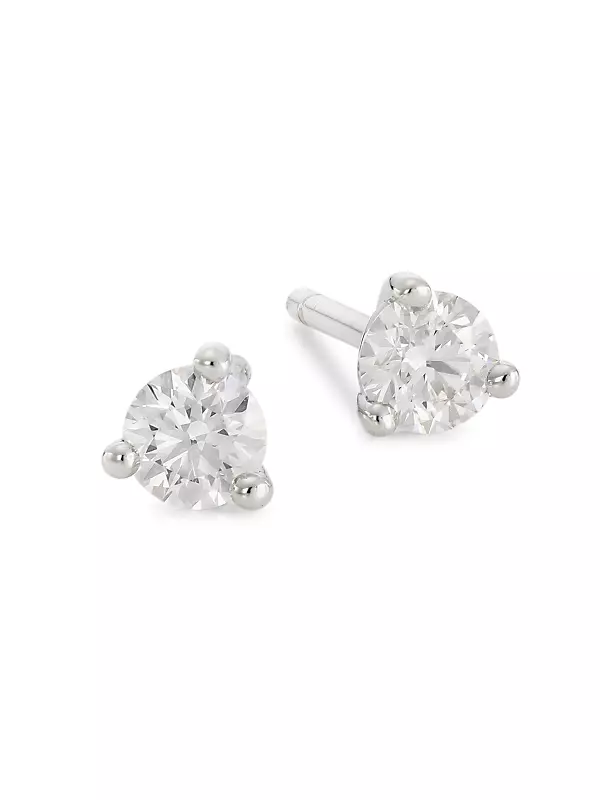 18K White Gold & 0.3 TCW Diamond Three-Prong Stud Earrings