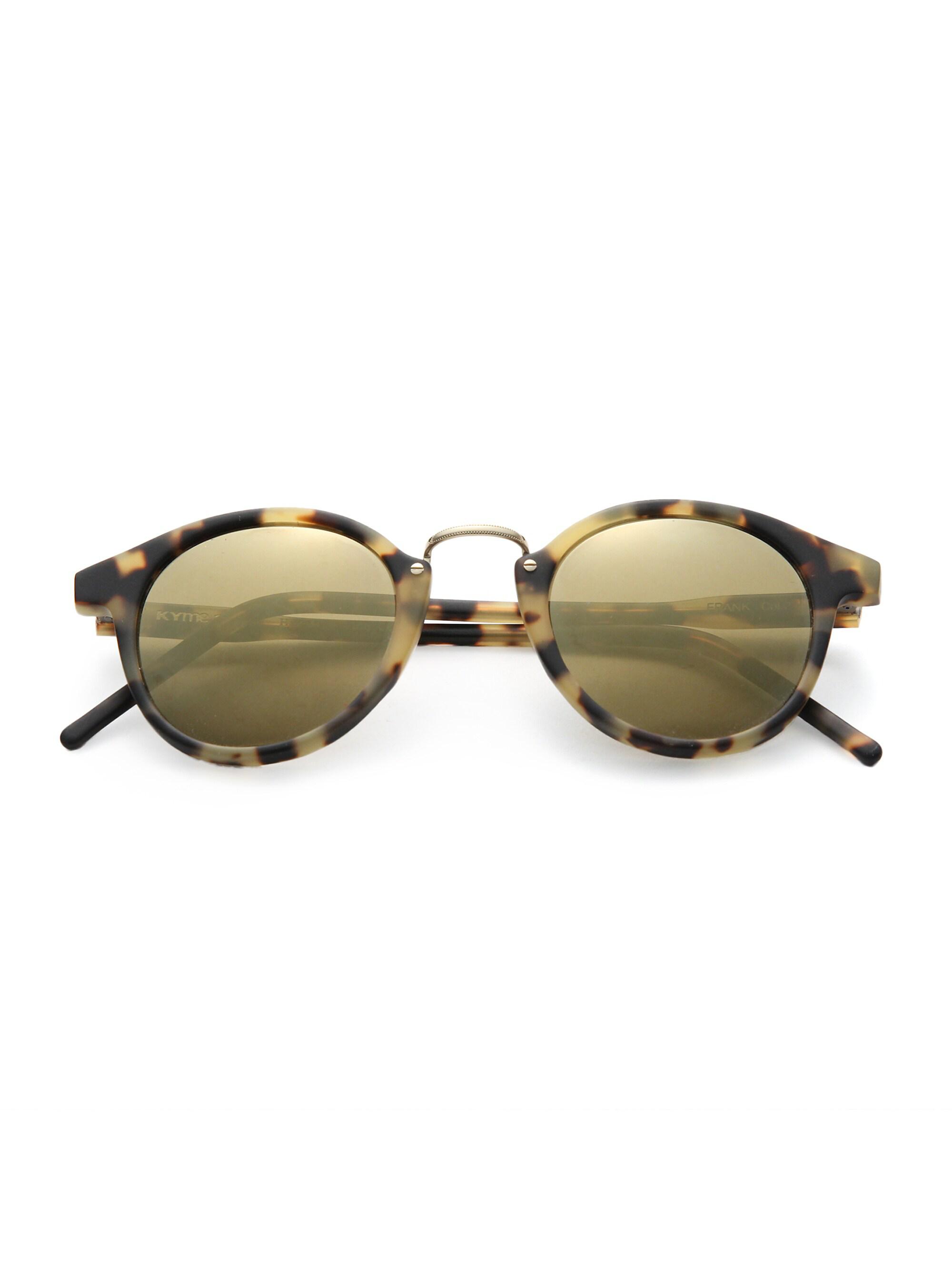 Kyme Frank 46mm Round Monel Bridge Sunglasses - Brown