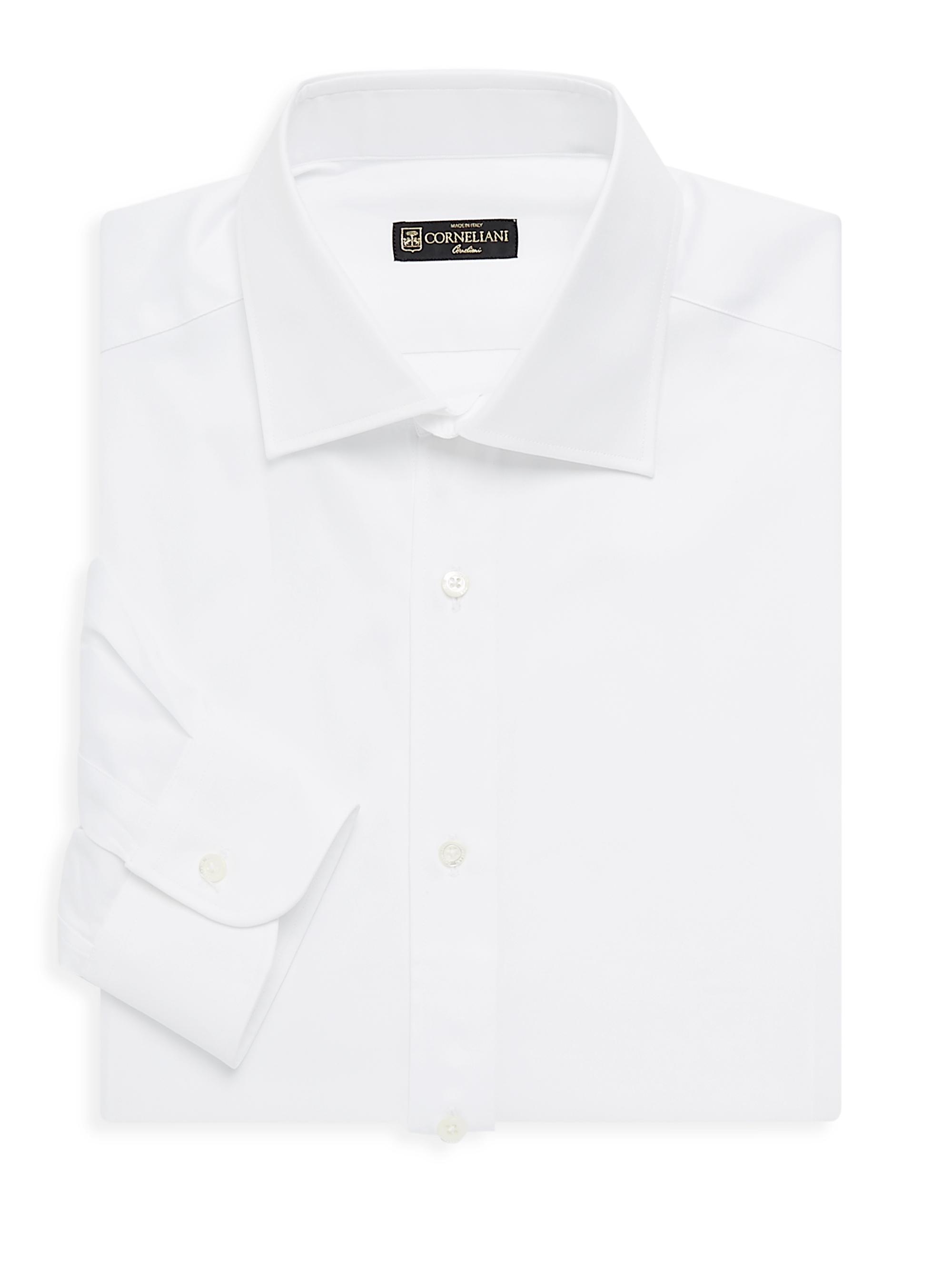 Corneliani Men's Cotton Classic-Fit Long-Sleeve Dress Shirt - White