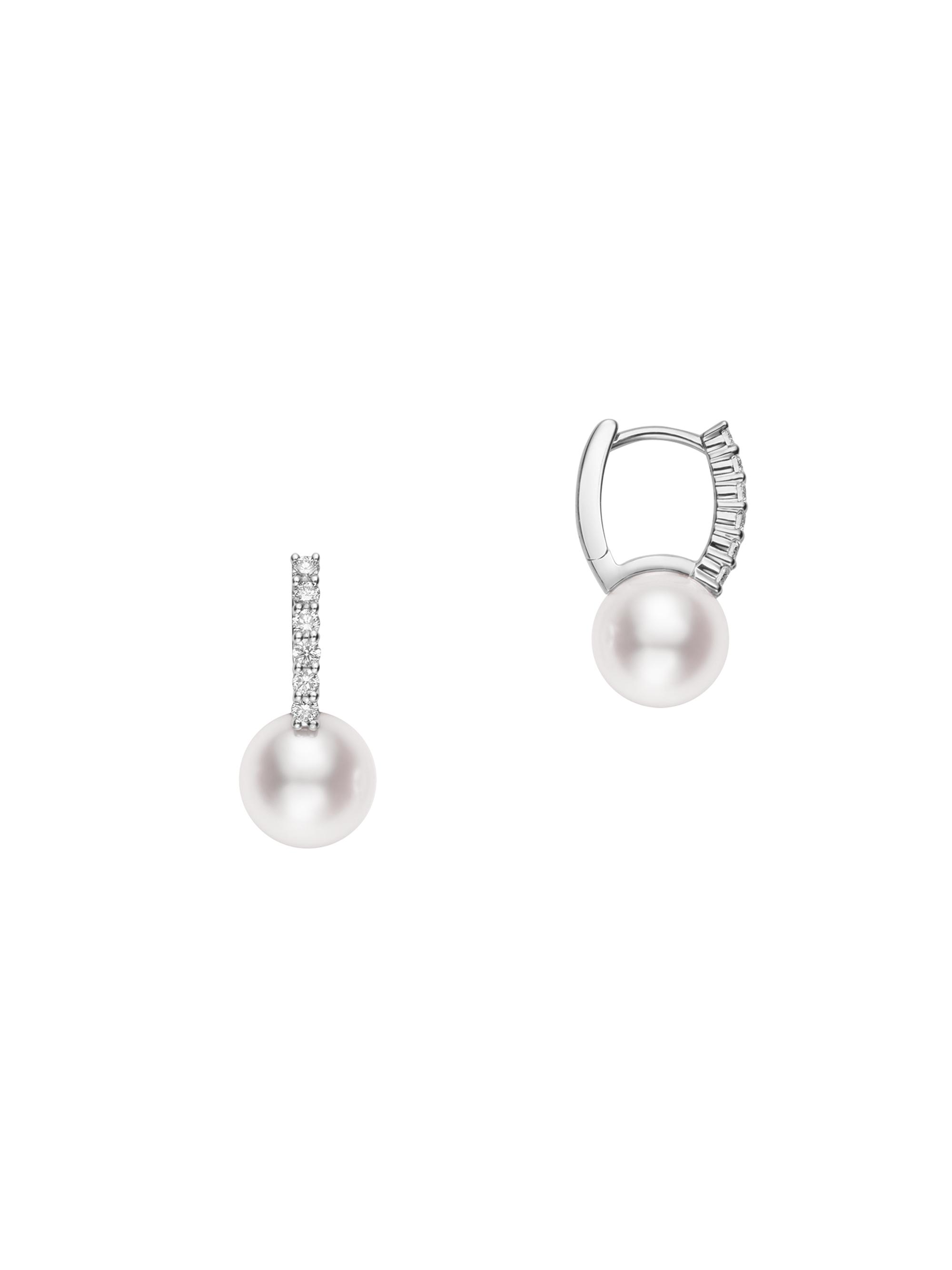 Mikimoto Women's Classic 8MM White Cultured Akoya Pearl, Diamond & 18K White Gold Drop Earrings - White Gold
