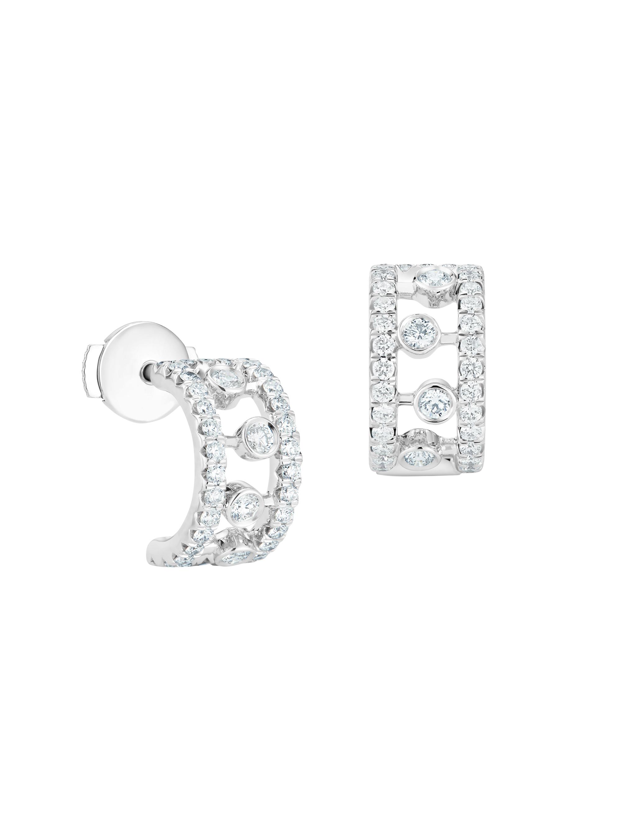 De Beers Jewellers Women's Dewdrop Diamond & 18K White Gold Hoop Earrings/0.4" - White