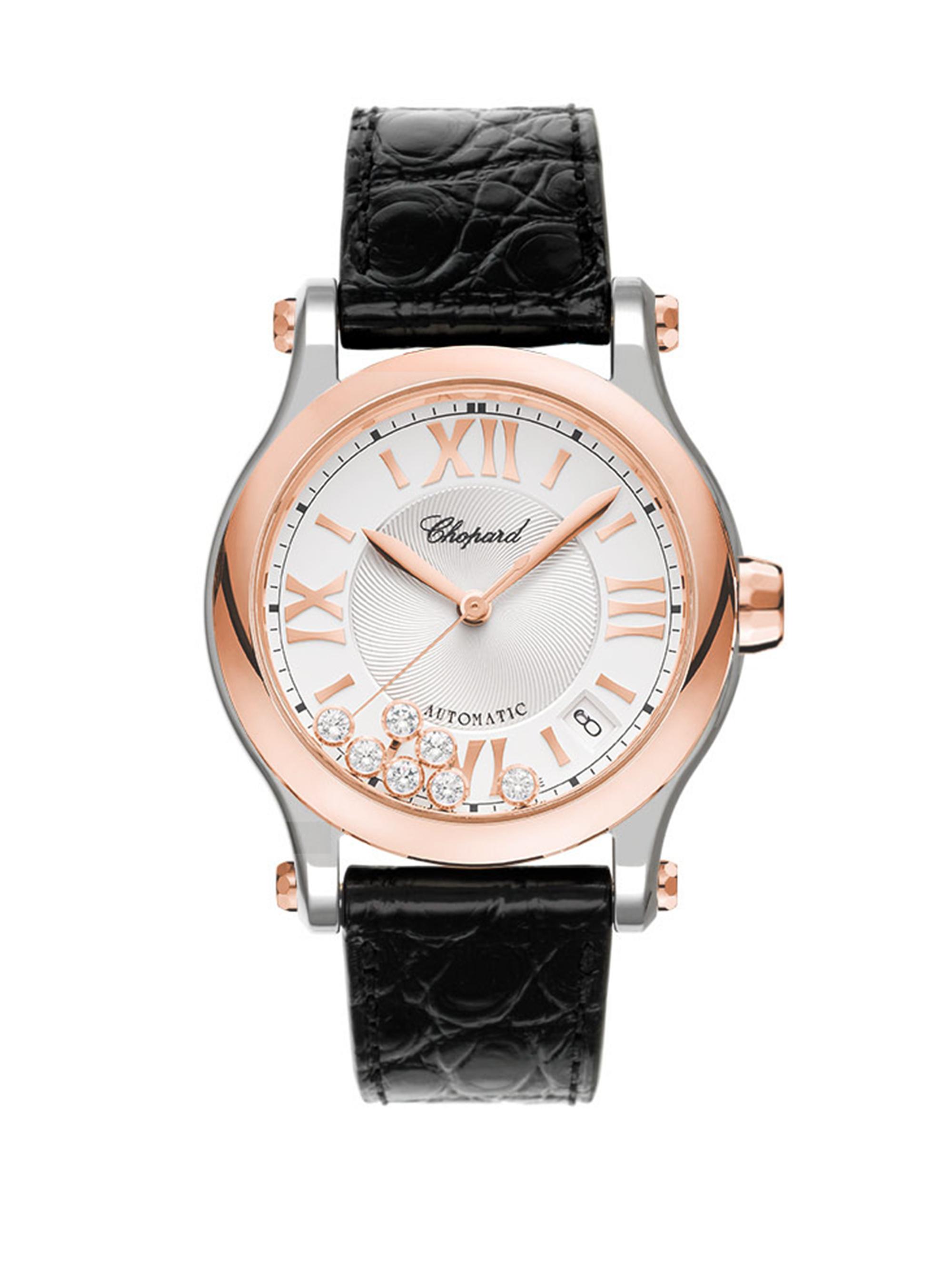 Chopard Women's Happy Sport 18K Rose Gold, Stainless Steel, Diamond & Leather-Strap Watch - Black Rose Gold