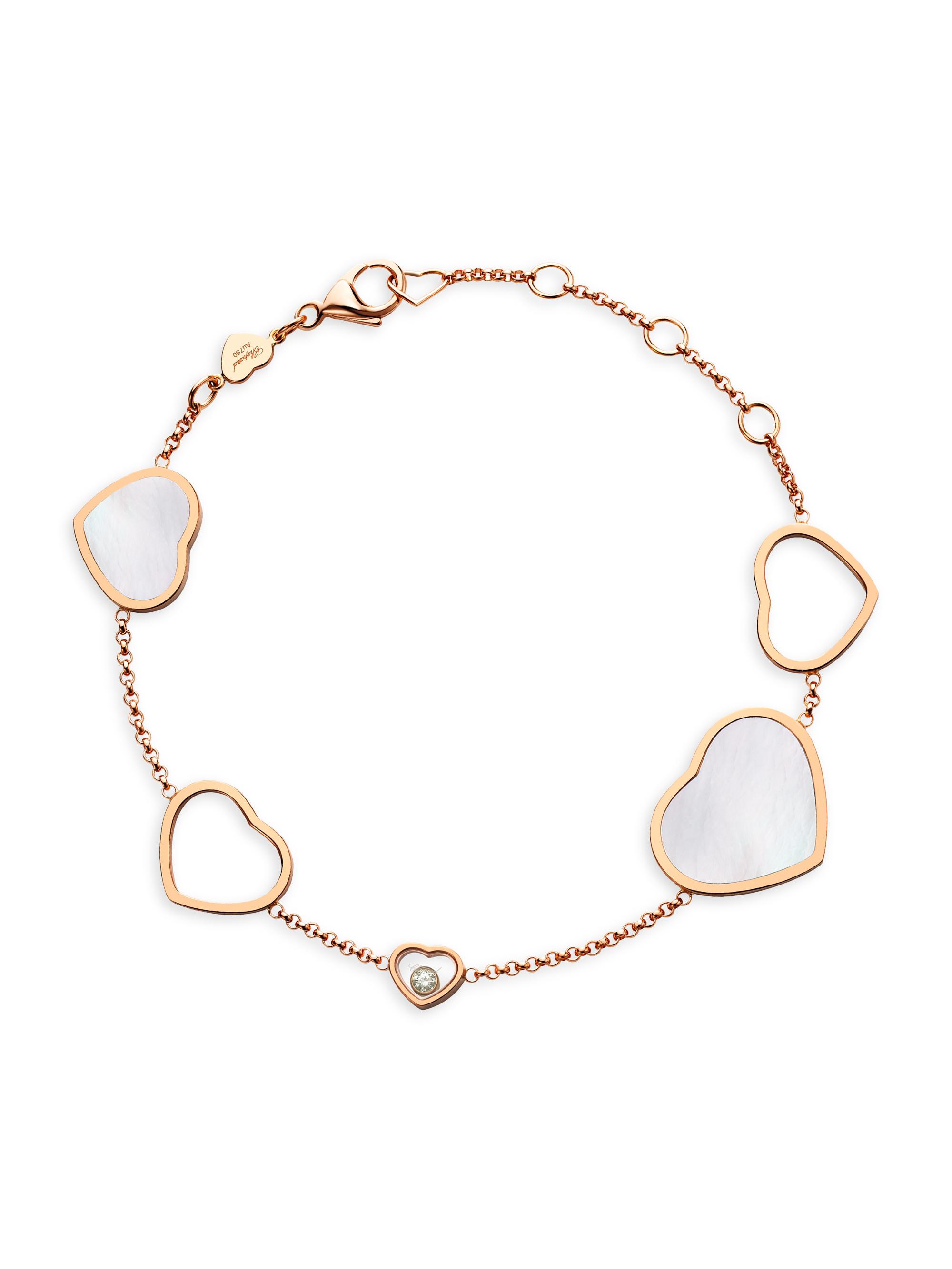 Chopard Women's Happy Hearts 18K Rose Gold Mother-Of-Pearl & Diamond Charm Bracelet - Rose Gold