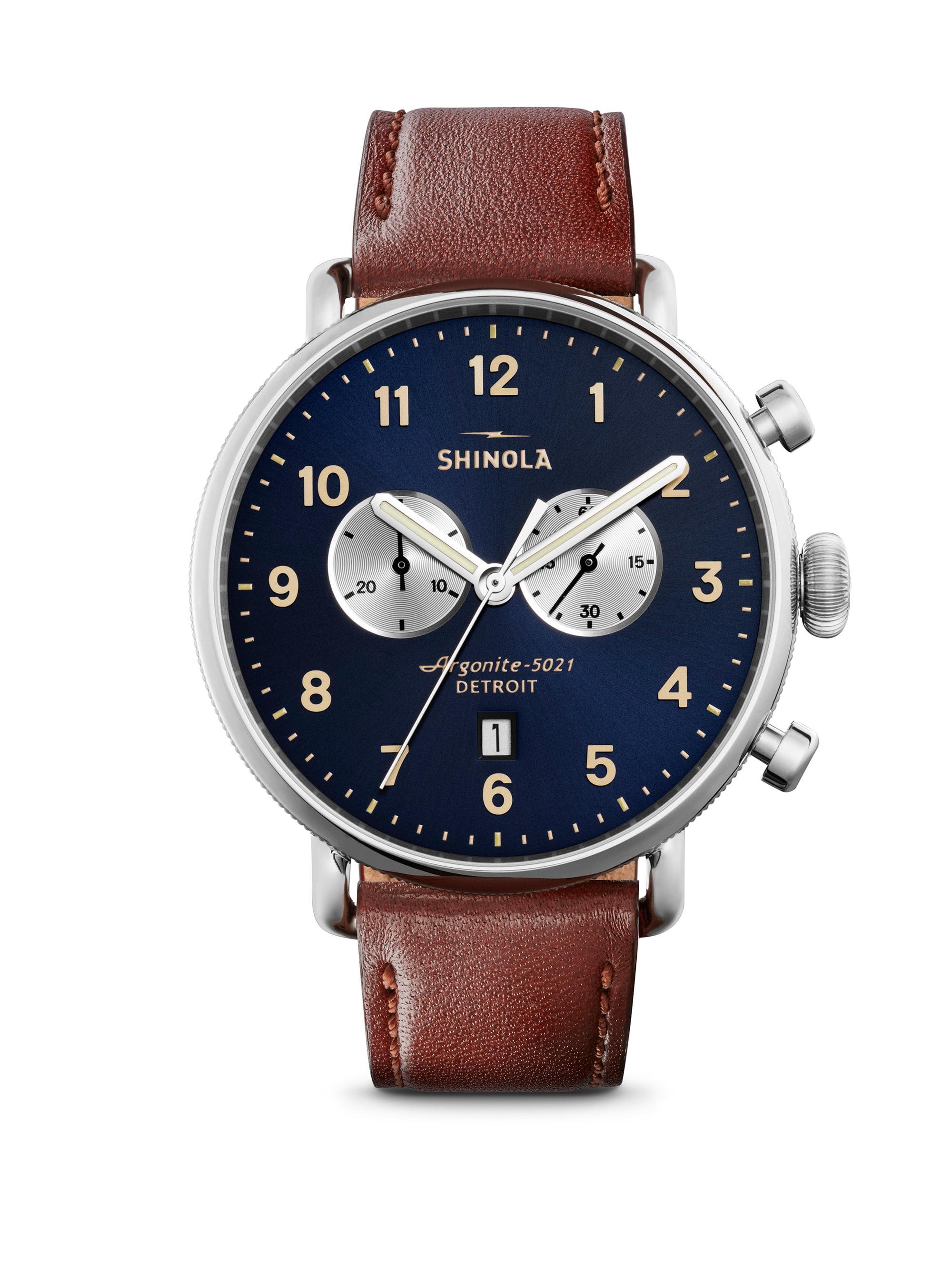 Shinola Men's Canfield Chronograph Sunray Dial Leather Strap Watch - Brown