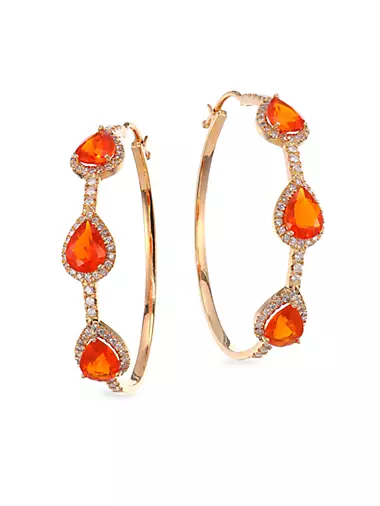 Mexican Fire Opal 18K Rose Gold Hoop Earrings