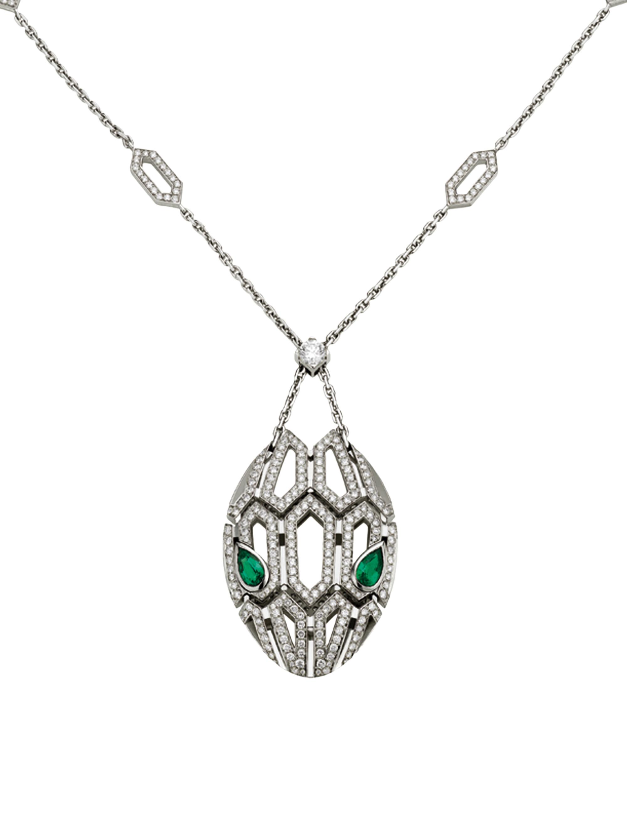 BVLGARI Women's Serpenti Seduttori 18K White Gold, Diamond & Emerald Pendant Necklace - White Gold