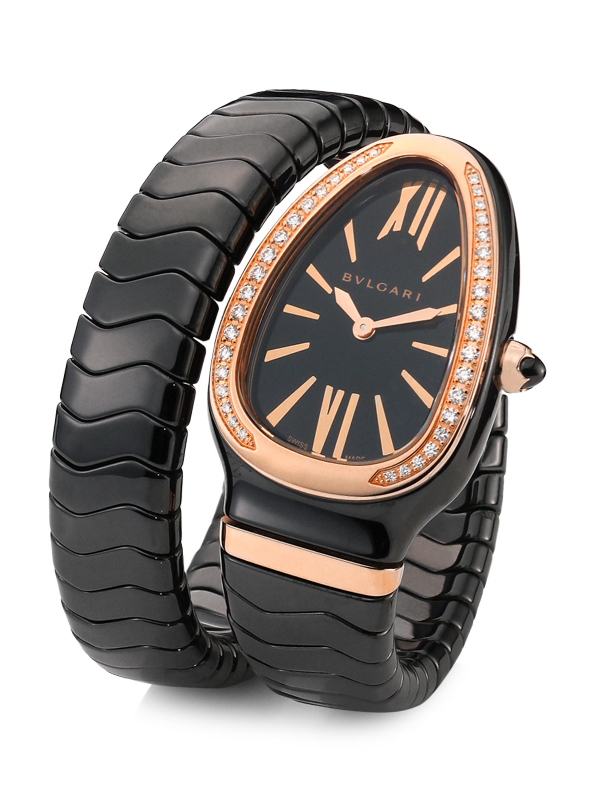 BVLGARI Women's Serpenti Spiga Rose Gold, Black Ceramic & Diamond Single Twist Watch - Black