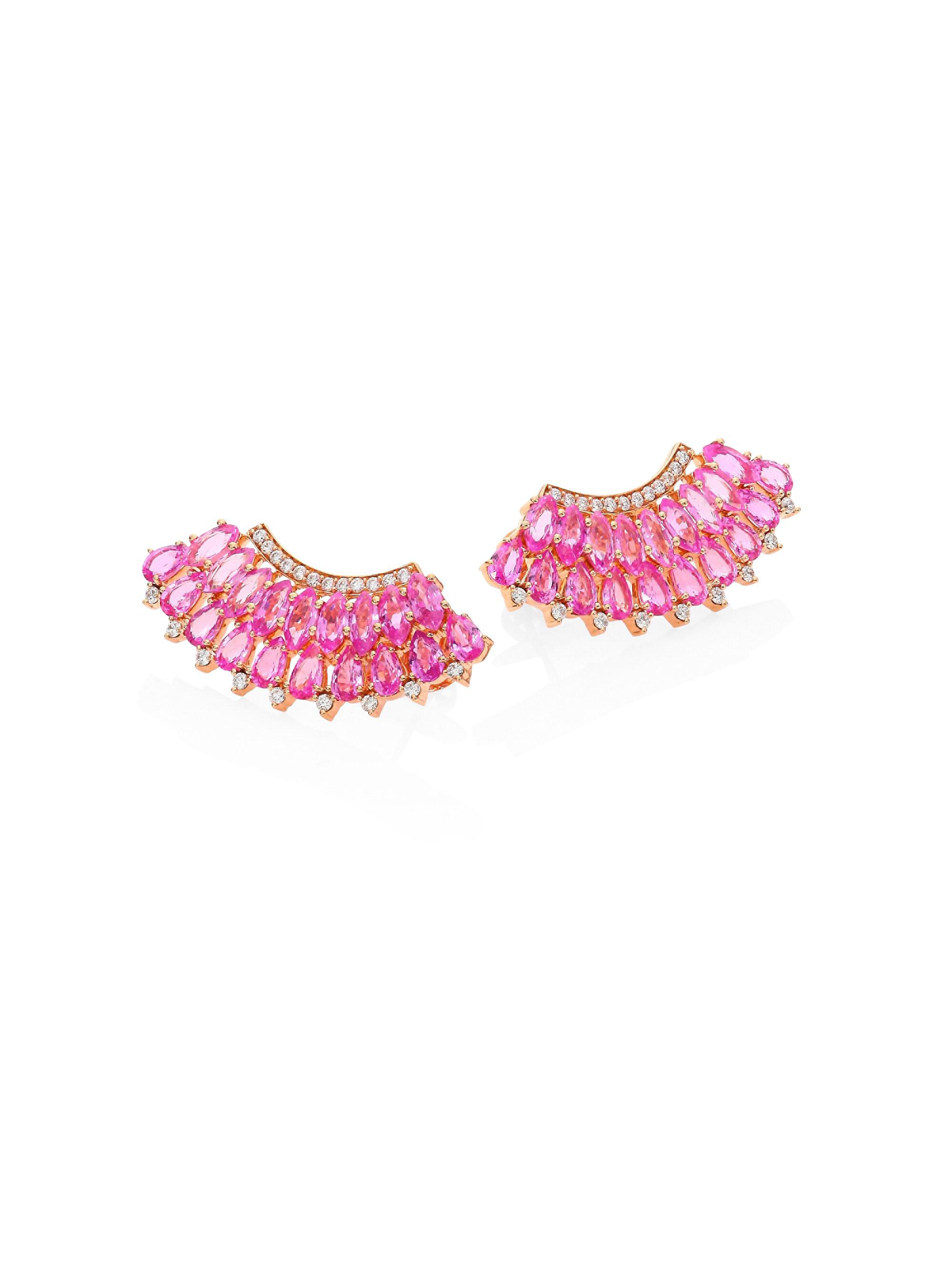 Hueb Women's Mirage Diamond & Pink Sapphire Ear Crawlers - Pink Sapphire