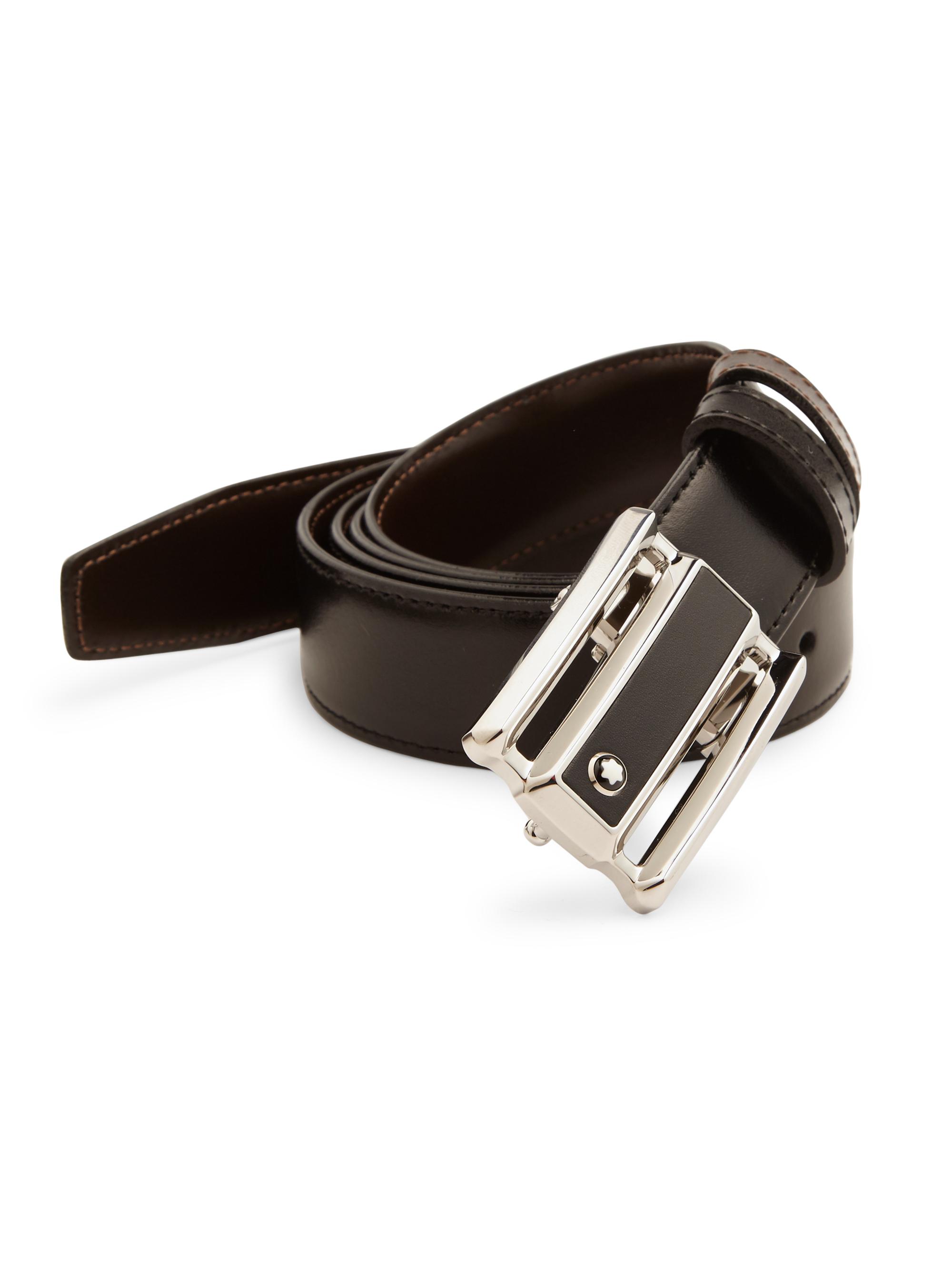 MONTBLANC ブラック ベルト MONTBLANC Double Leather Belt Black/Brown Adjustable Length