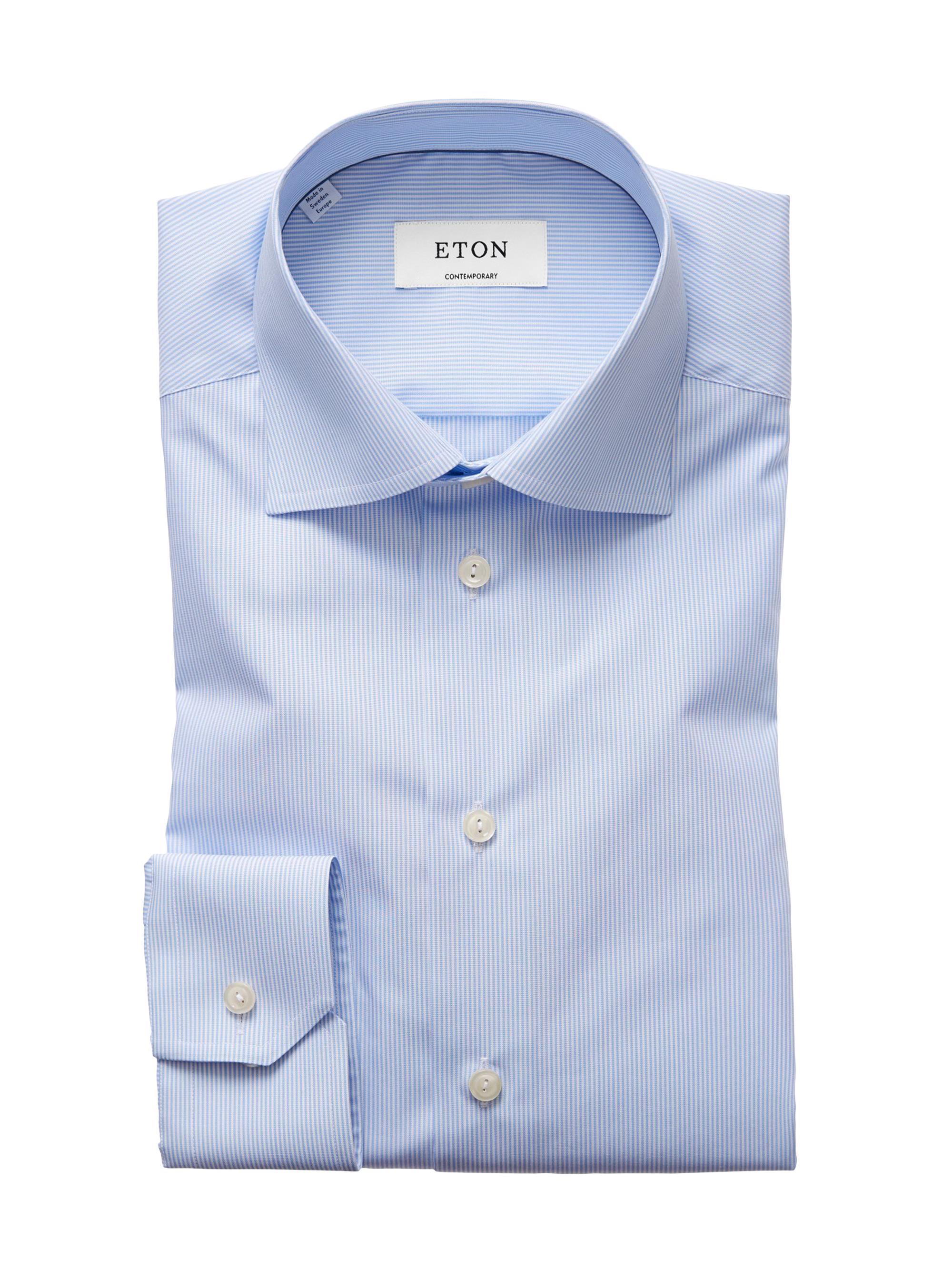 Eton Men's Contemporary-Fit Fine Striped Dress Shirt - Blue