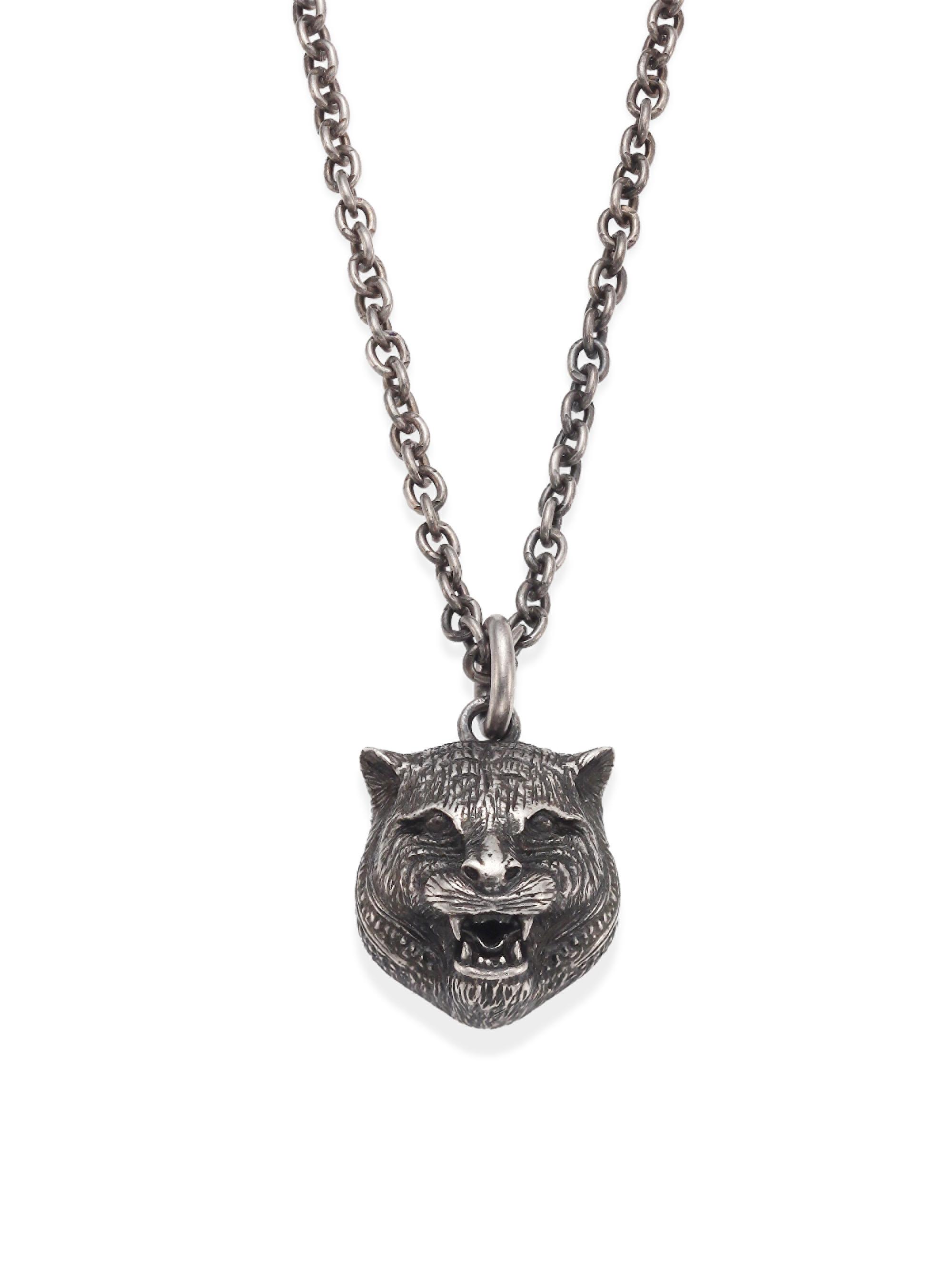 Gucci Men's Sterling Silver Tiger Pendant Necklace - Silver