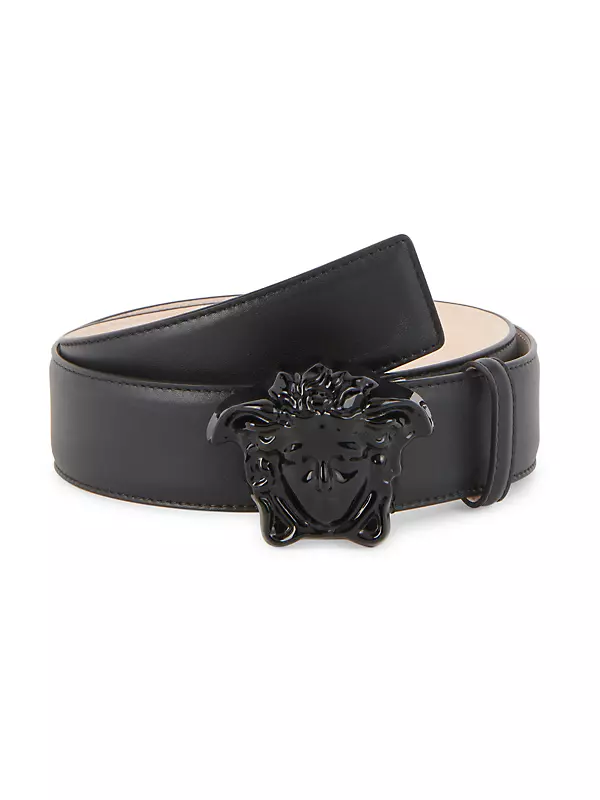 Medusa Biggie Leather Belt in Black - Versace