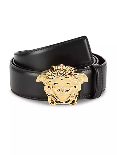 Young Versace Black Leather belt signature Medusa Head. Junior Size XL