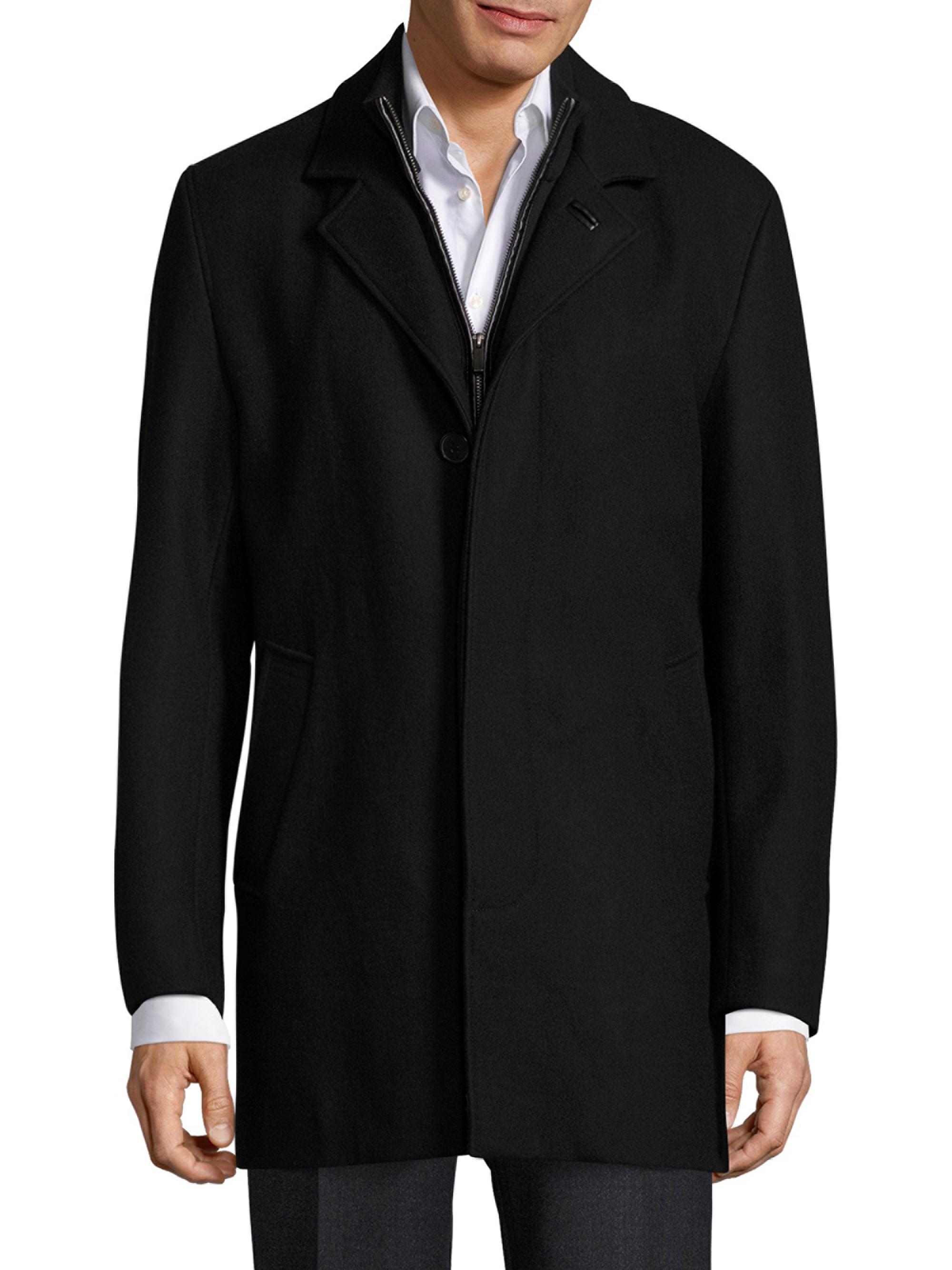 Cole Haan Men's Solid Wool-Blend Coat - Black
