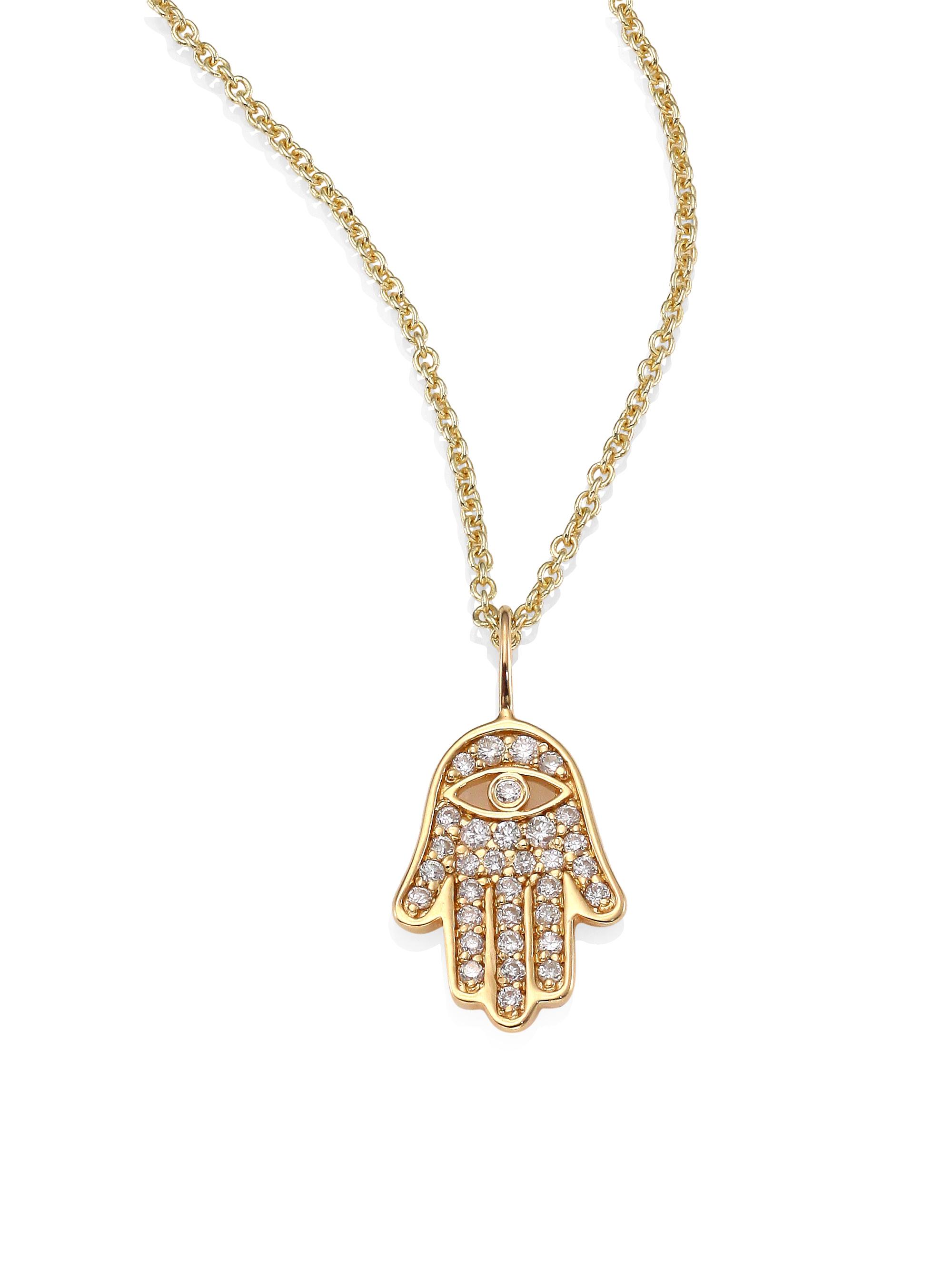 Sydney Evan Women's Mini Hamsa Pavé Diamond & 14K Yellow Gold Pendant Necklace - Gold