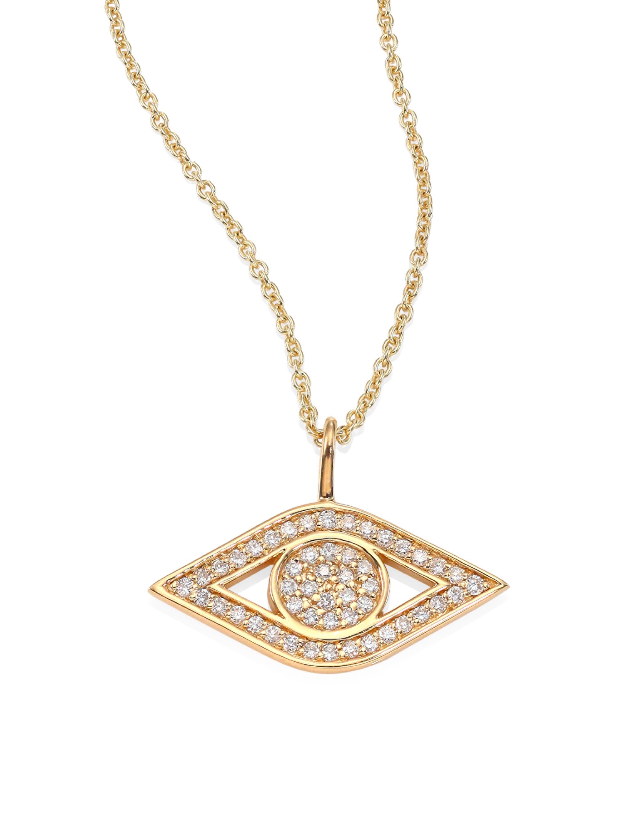 Sydney Evan Women's  Pavé Evil Eye Diamond & 14K Yellow Gold Pendant Necklace - Gold
