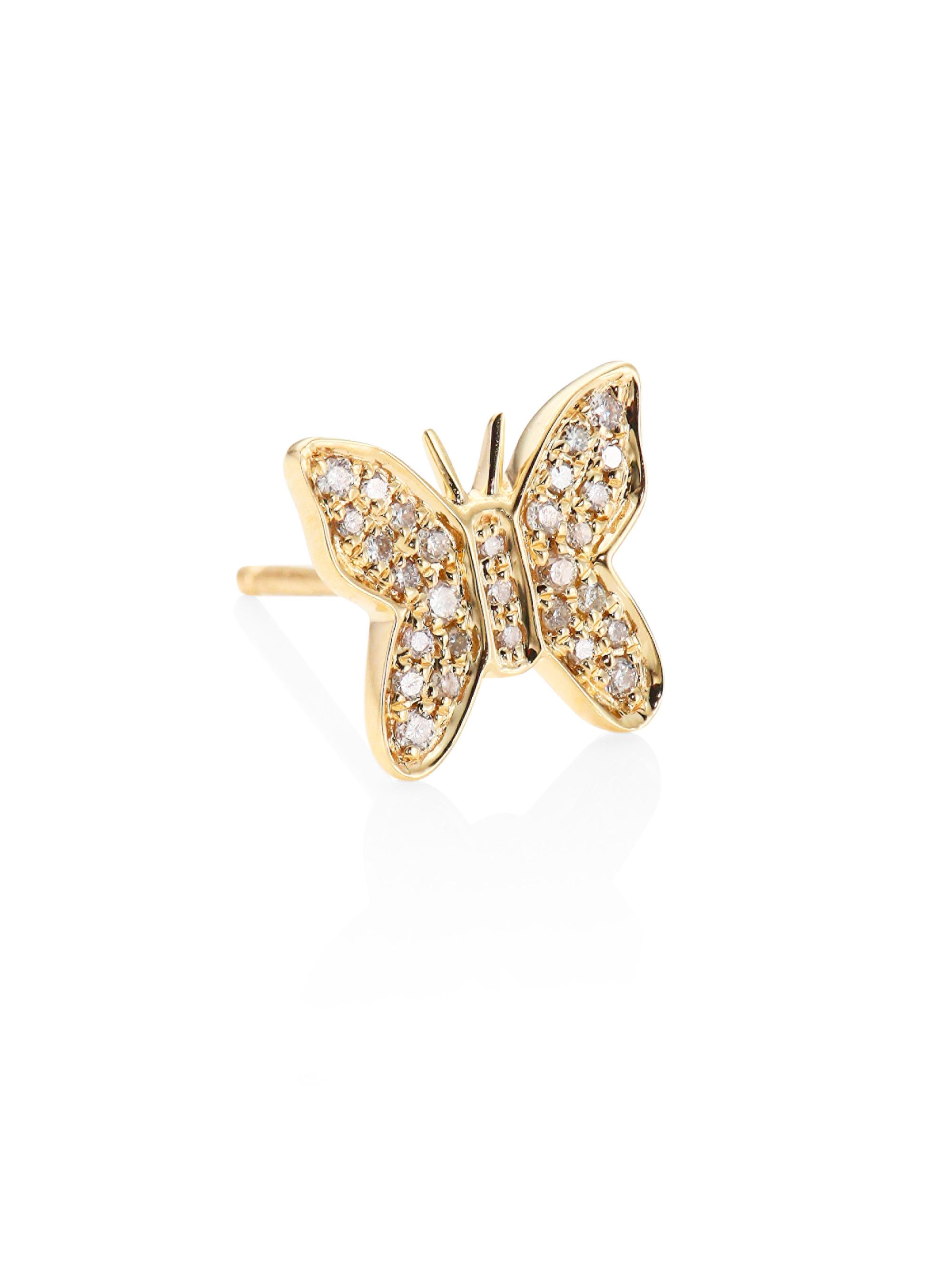 Sydney Evan Women's Butterfly Diamond & 14K Yellow Gold Single Stud Earring - Gold