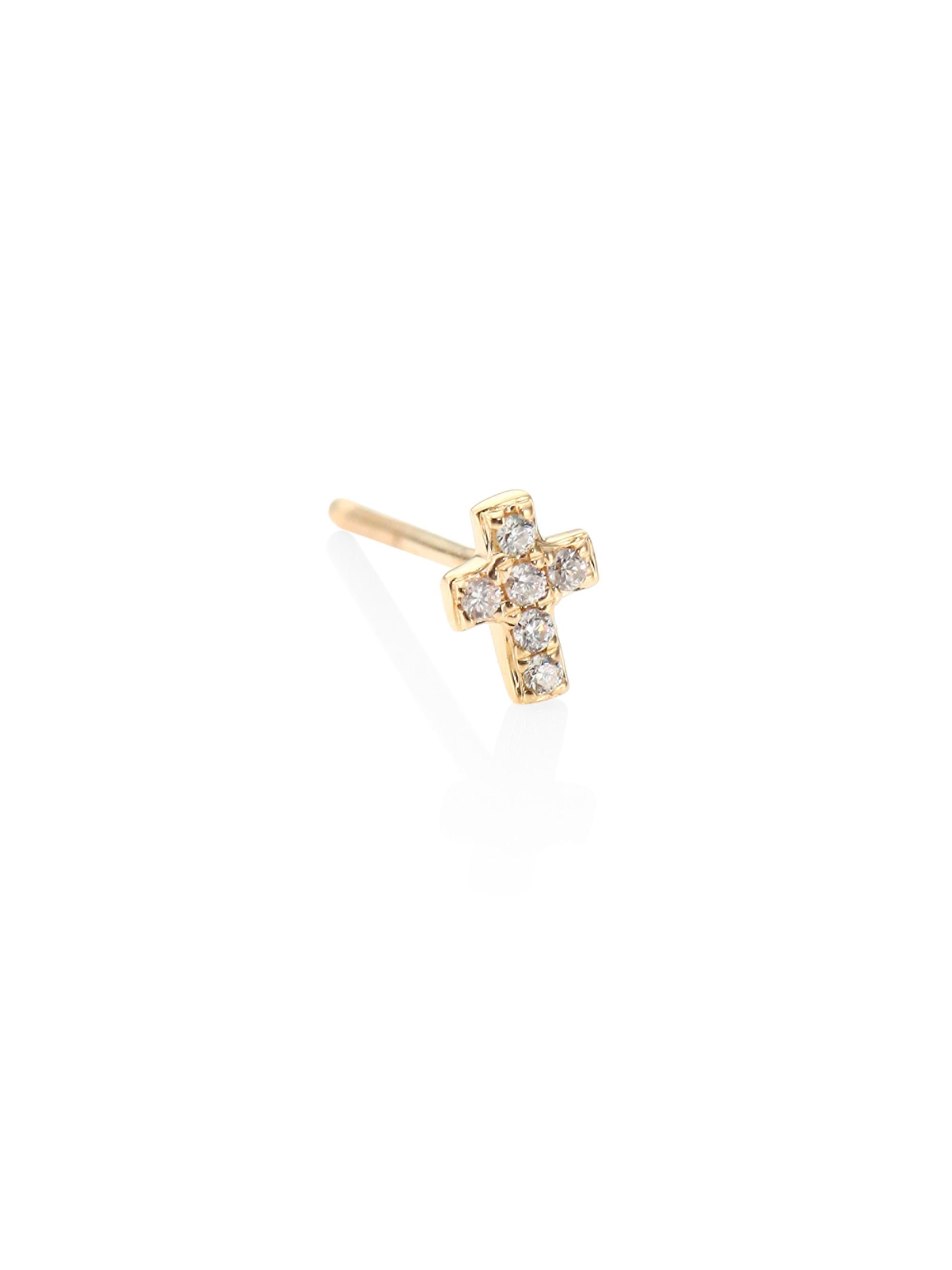 Sydney Evan Women's Tiny 14K Yellow Gold & Pavé Diamond Cross Single Stud Earring - Yellow Gold