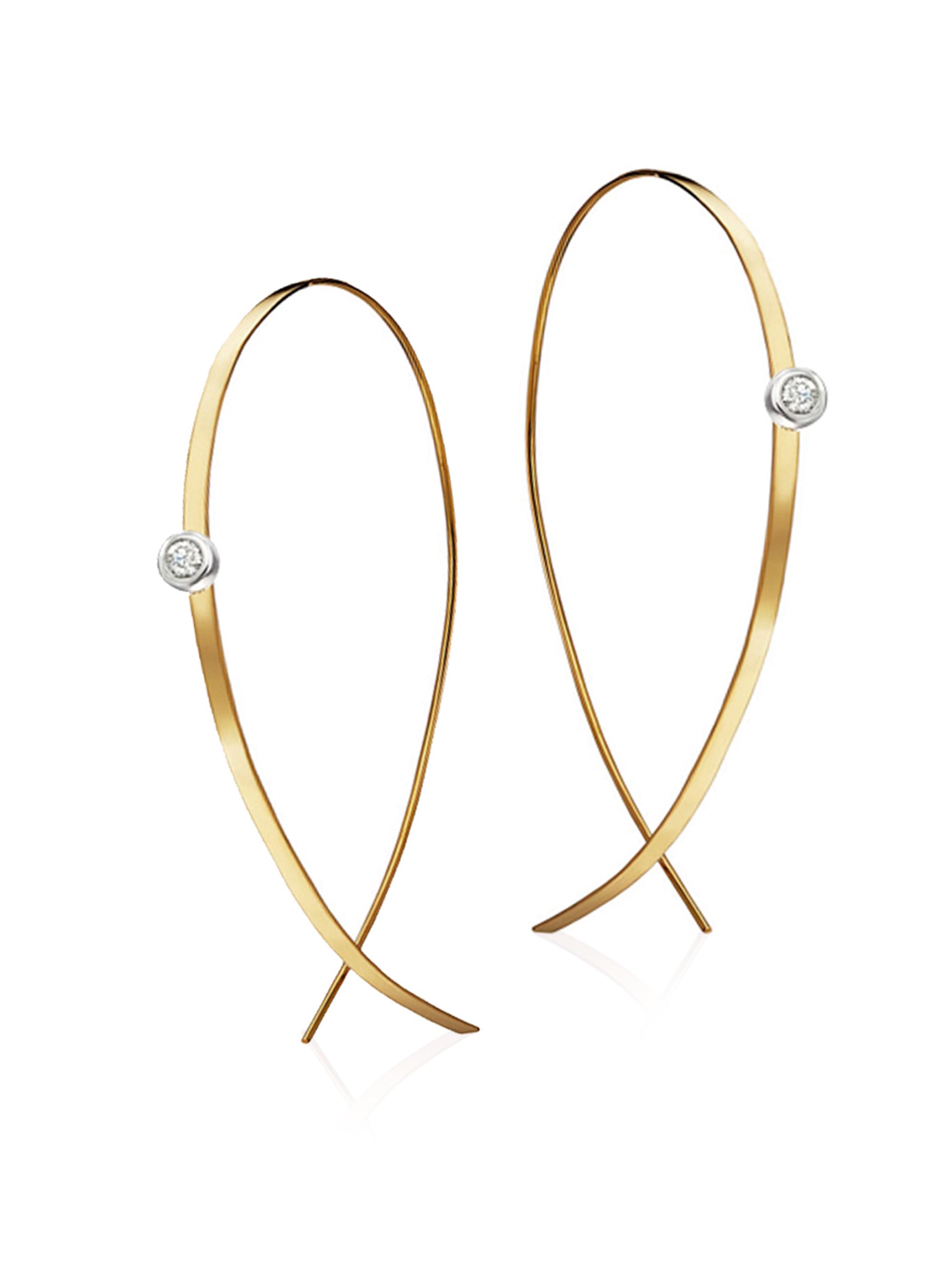 Lana Women's Upside Down  Diamond & 14K Yellow Gold Flat Hoop Earrings/1" - Gold