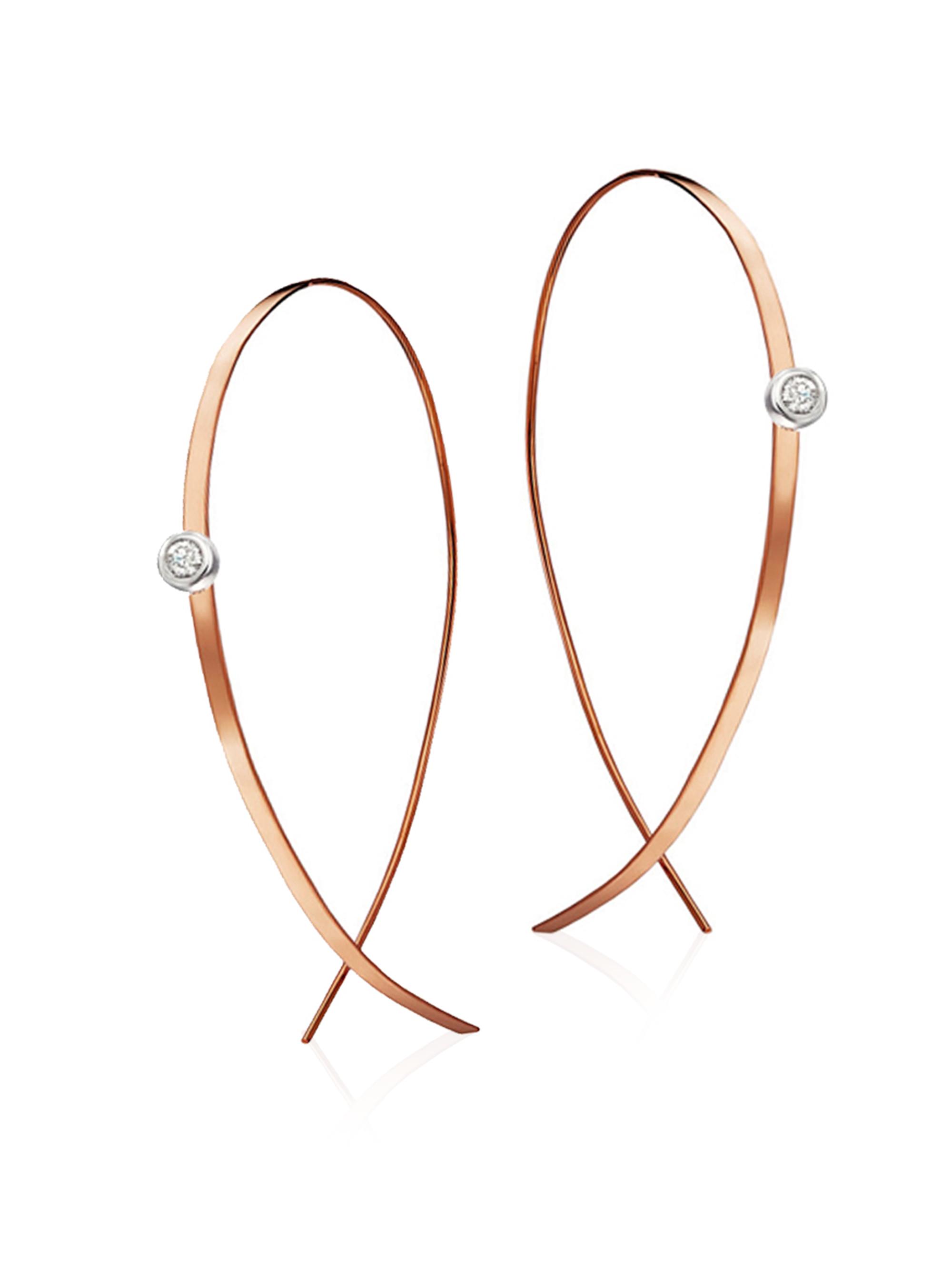 Lana Upside Down  Diamond & 14K Rose Gold Flat Hoop Earrings/1" - Rose Gold