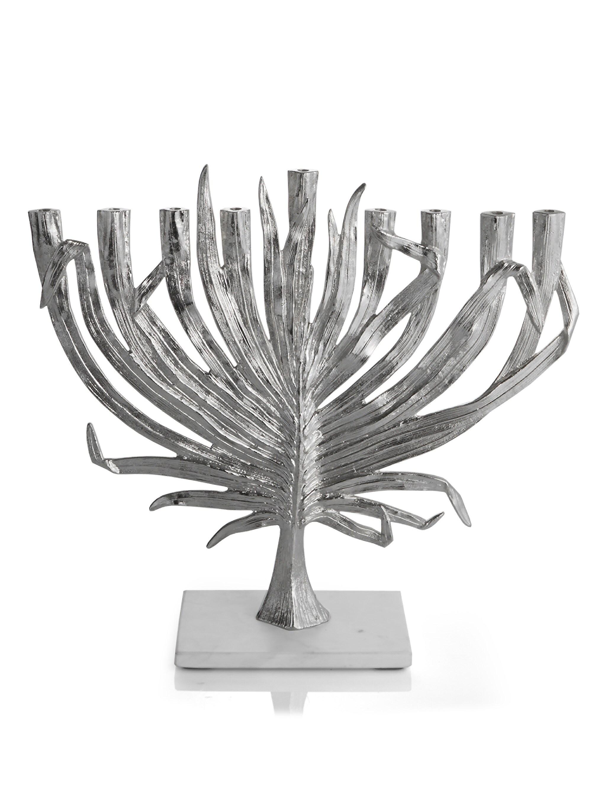 Michael Aram Palm Judaica Menorah Nickelplate