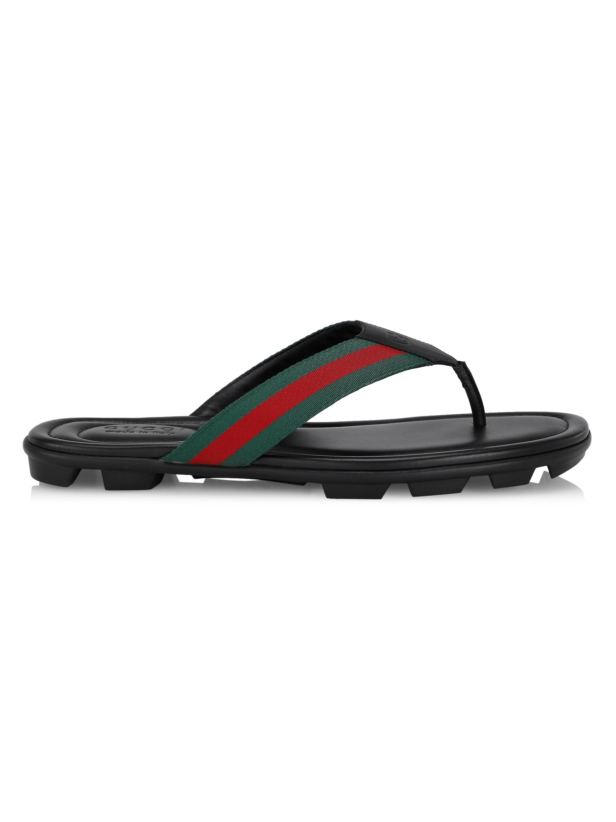 Gucci Web Leather Thong Sandals Saks Fifth Avenue