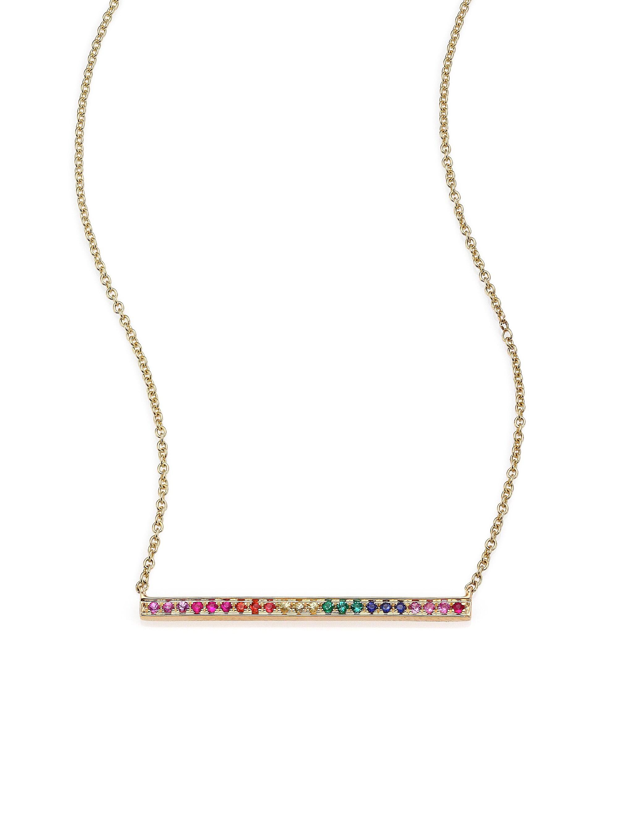 Sydney Evan Women's Rainbow Multicolor Sapphire, Emerald & 14K Yellow Gold Long Bar Necklace