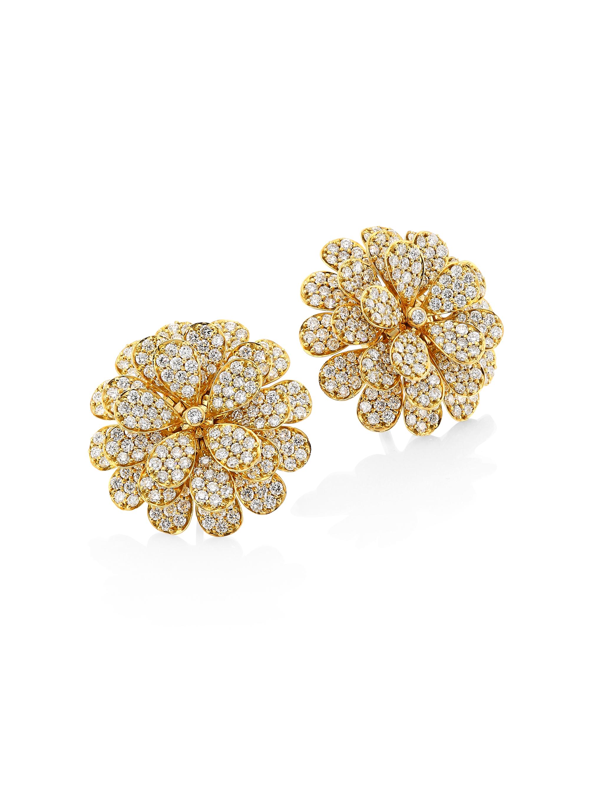 Hueb Secret Garden 18K Yellow Gold & Diamond Flower Earrings - Diamond Yellow Gold