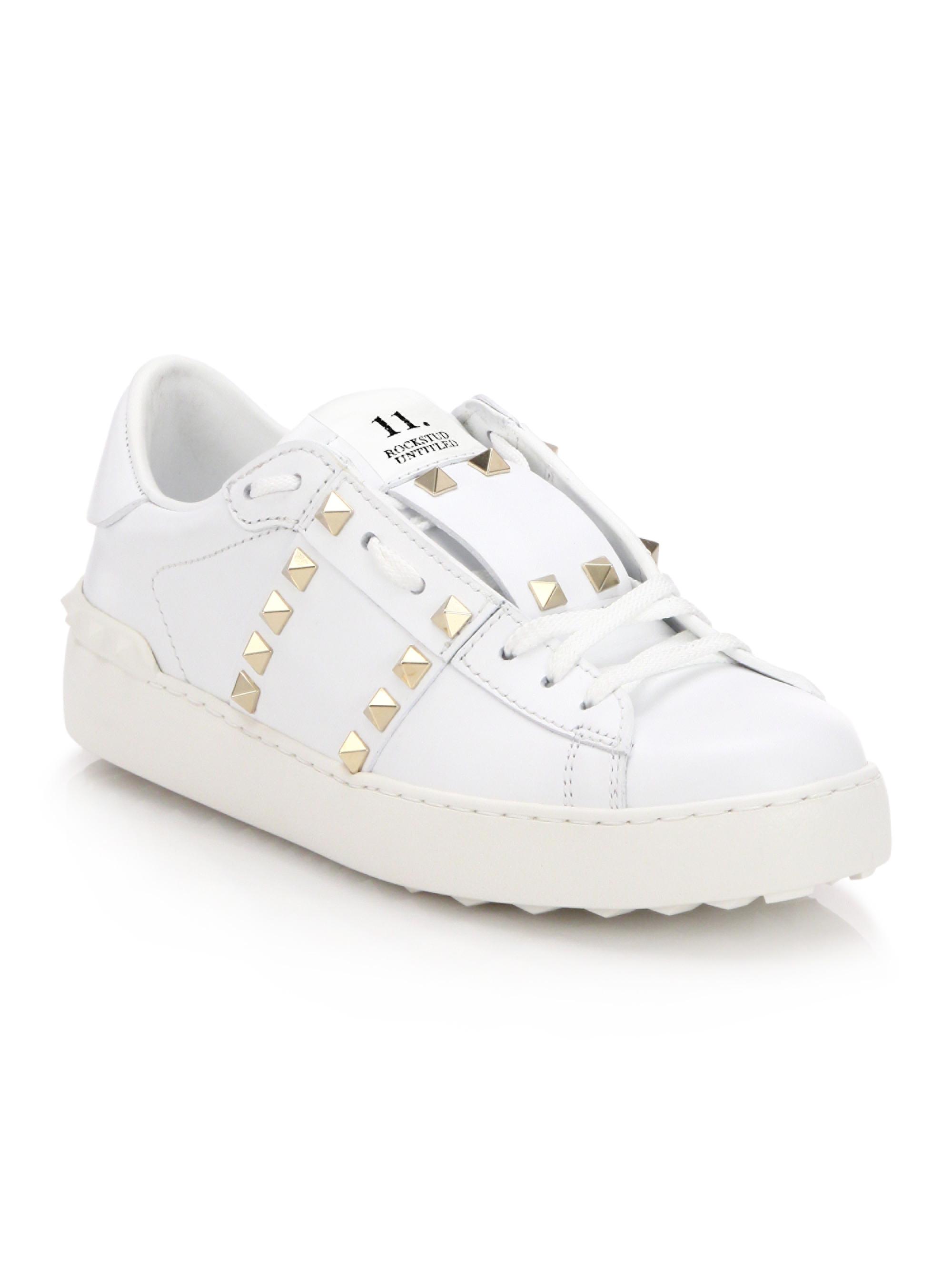 Valentino Garavani Women's Rockstud Untitled Leather Sneakers - White 1