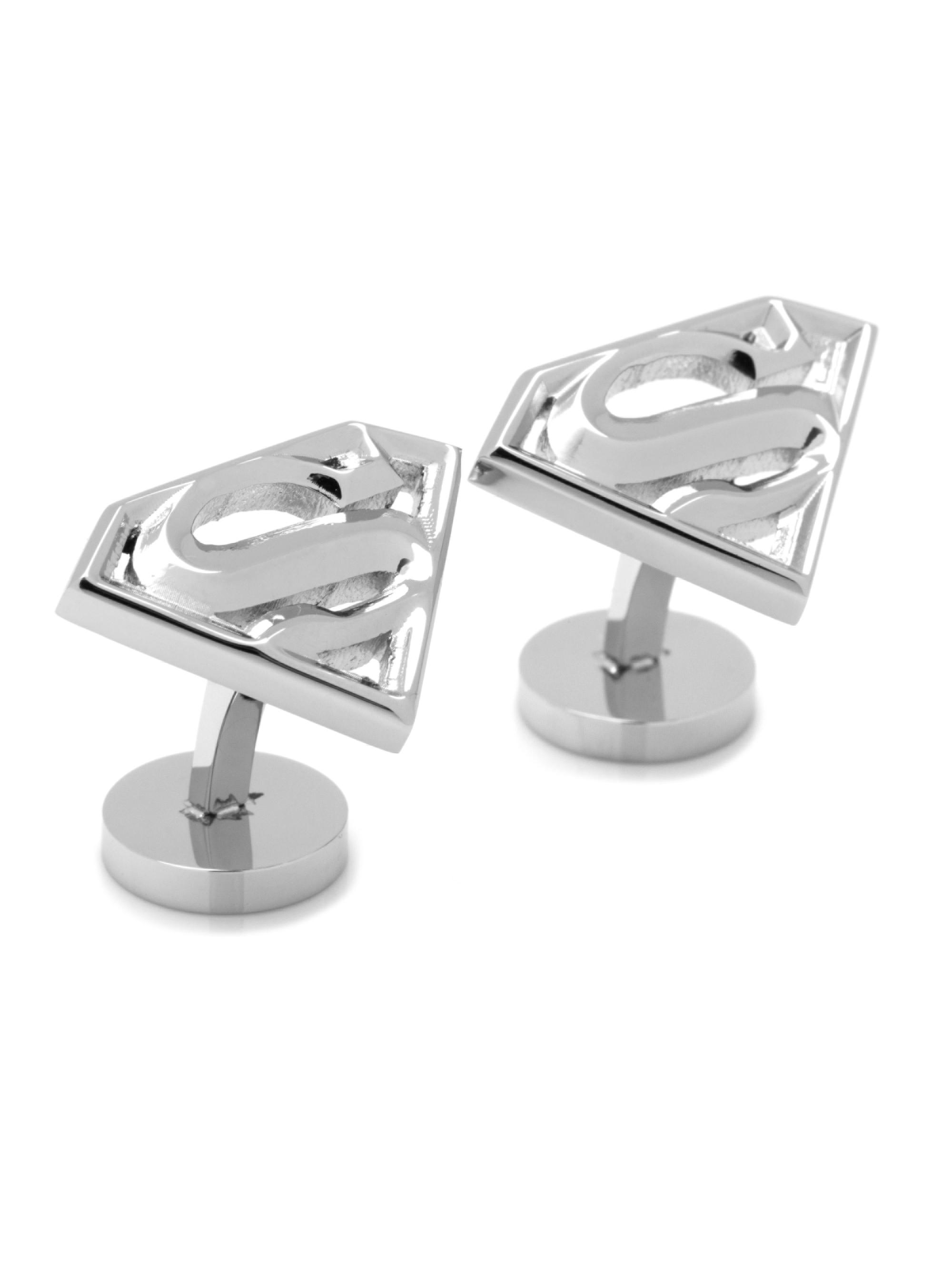Cufflinks, Inc. Men's DC Comics Beveled Superman Stainless Steel Shield Cuff Links - Silver