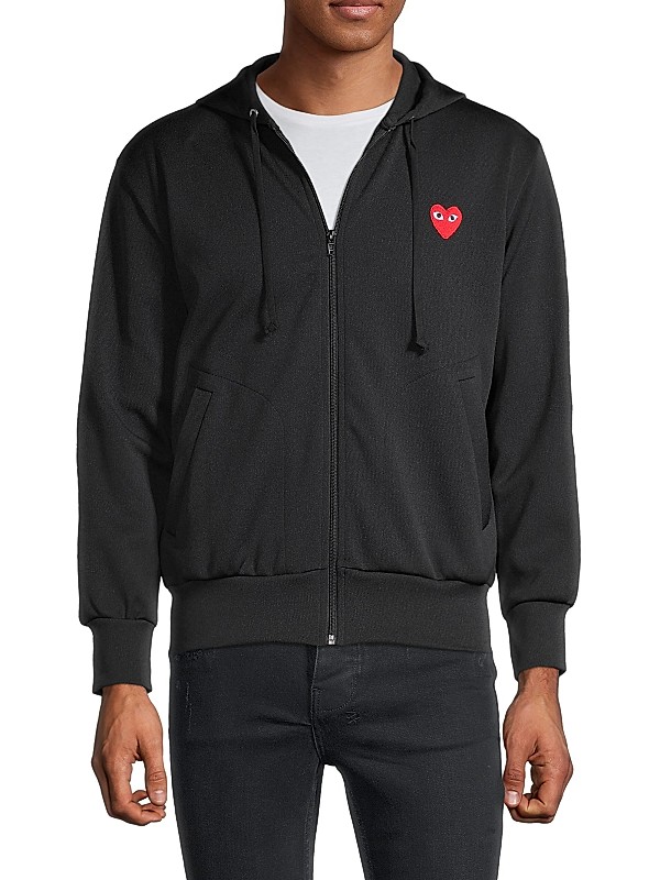Shop Comme des Garçons PLAY Signature Logo Zip-Front Hoodie Shop Comme des Garçons PLAY Signature Logo Zip-Front Hoodie