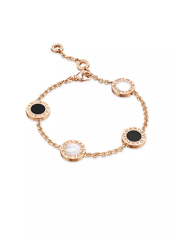 BVLGARI 18K Pink Gold, Mother-Of-Pearl & Onyx Charm Bracelet