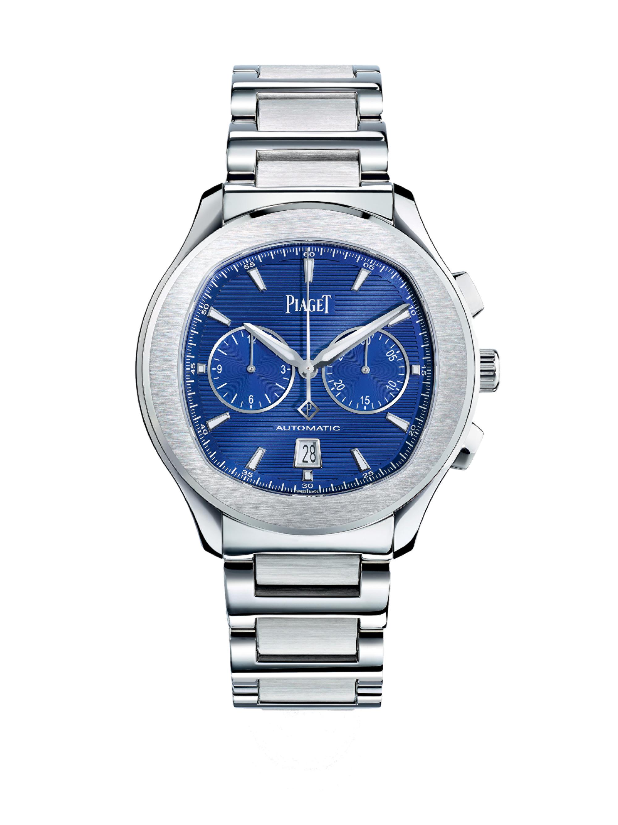 Piaget Polo  tainless teel Unisex Chronograph Bracelet Watchilver Blue