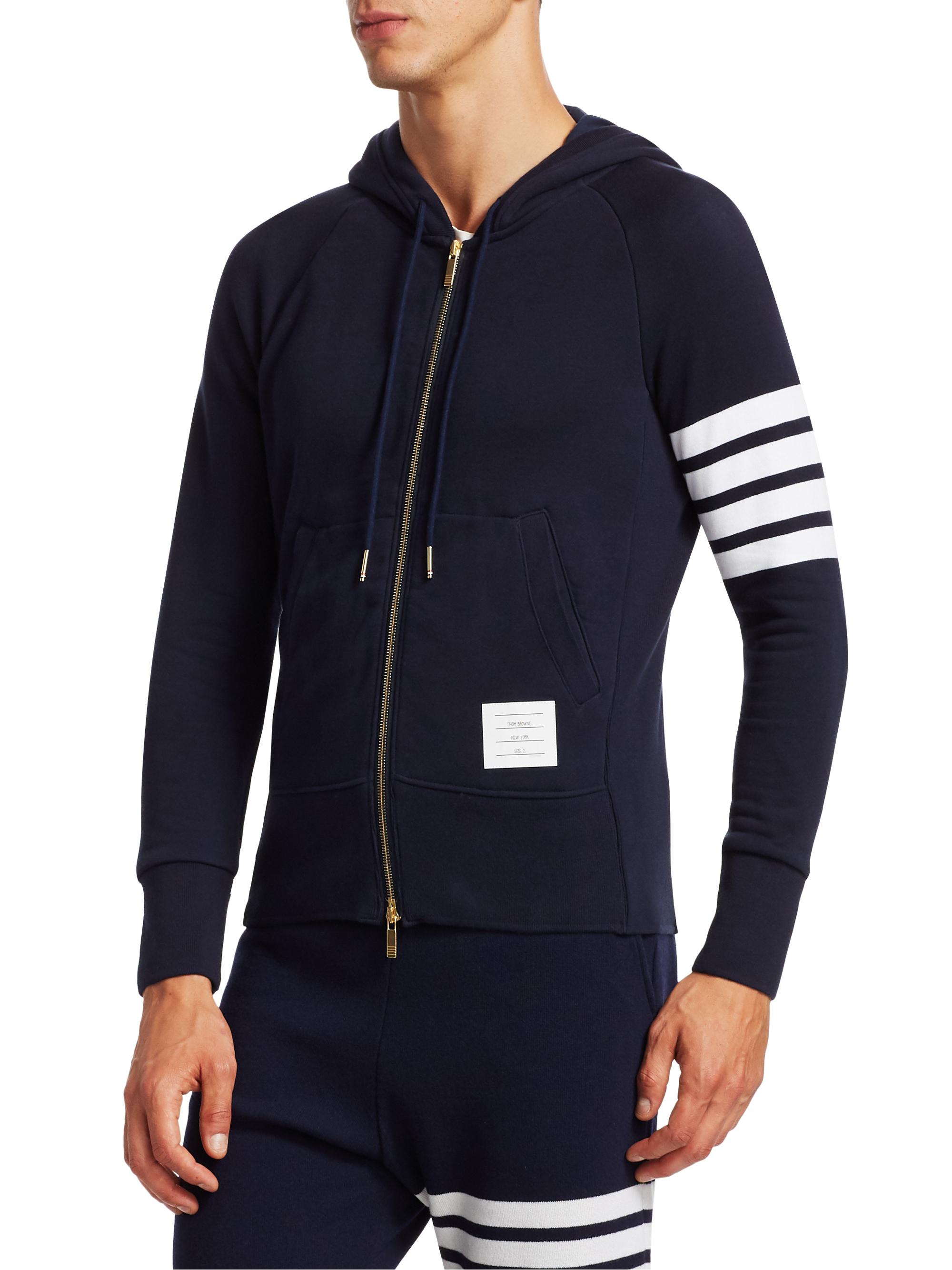 Thom Browne Zip-Up Bar Striped Hoodie | Saks Fifth Avenue