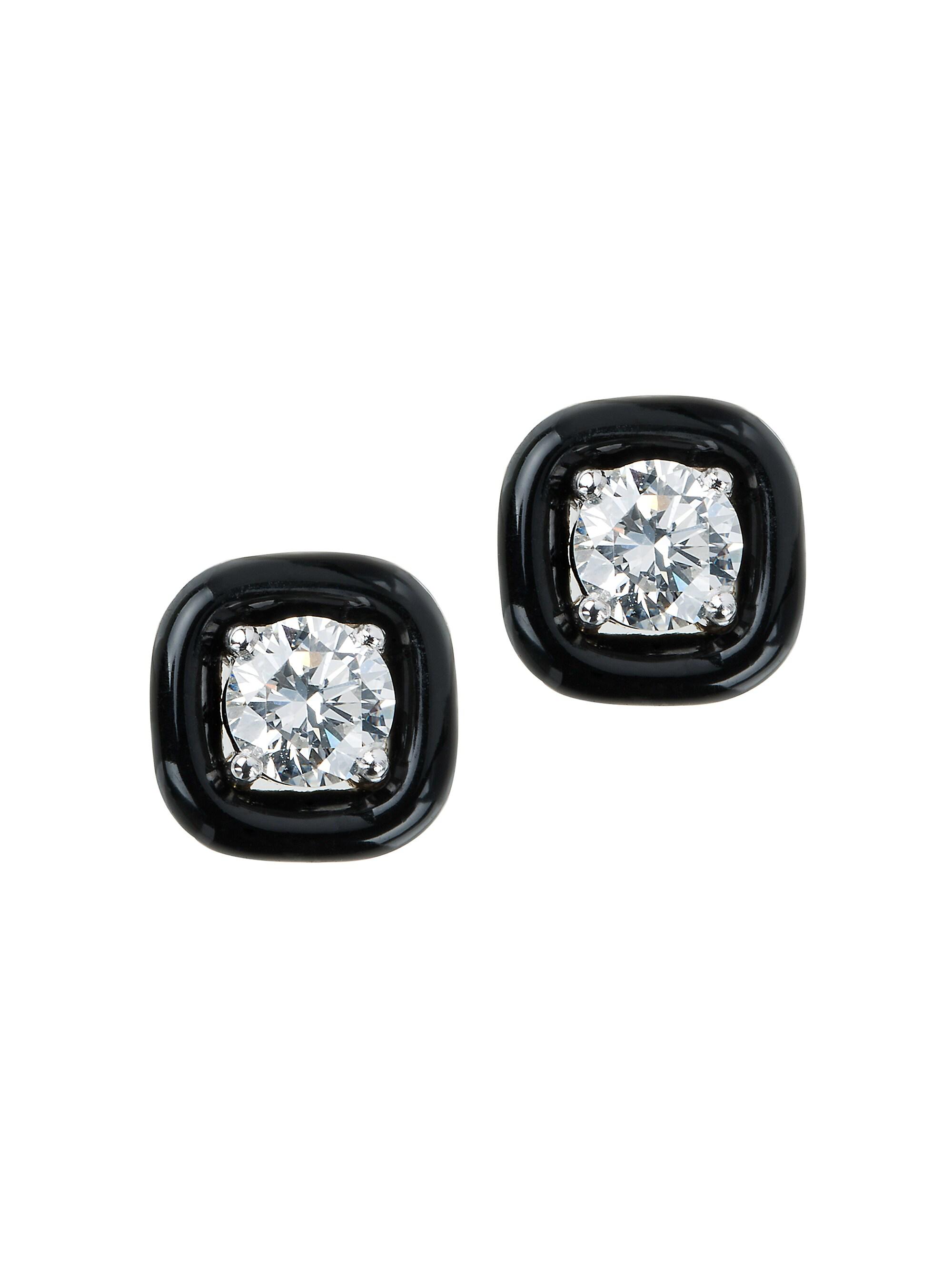 Nikos Koulis Women's Oui Diamond & Enamel Stud Earrings - Black