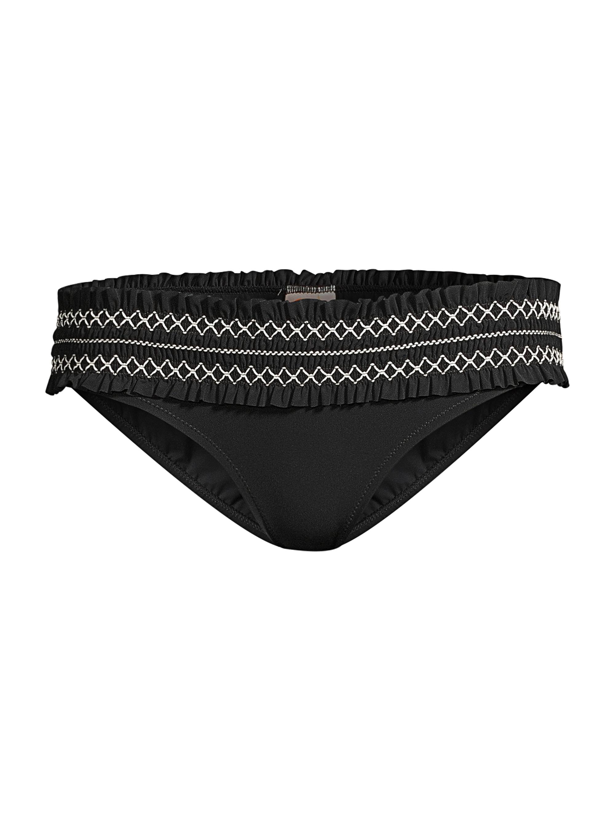 Tory Burch Women's Costa Hipster Smocked Bikini Bottom - Black New