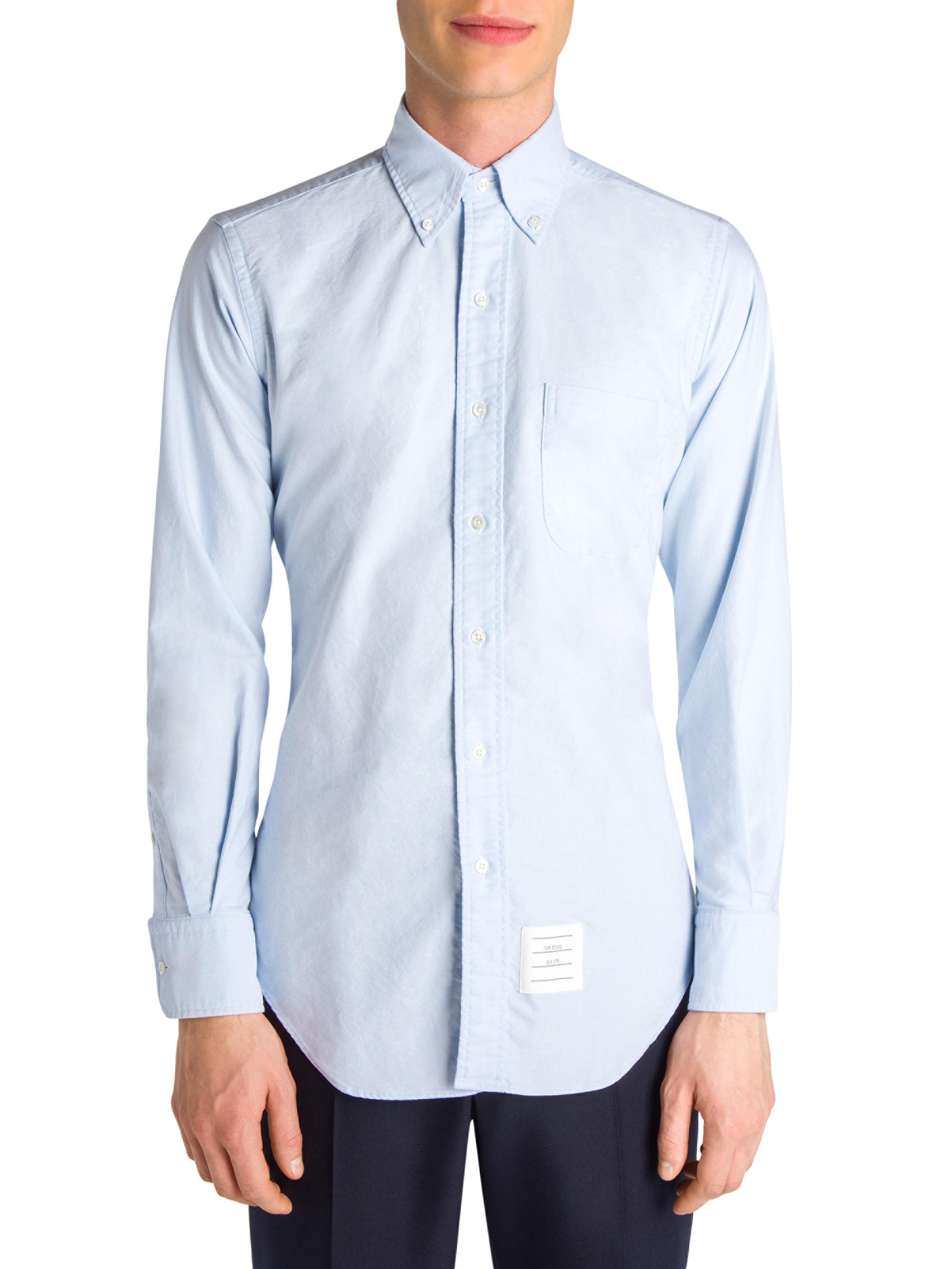 Thom Browne Solid Button-Down Shirt - Light Blue